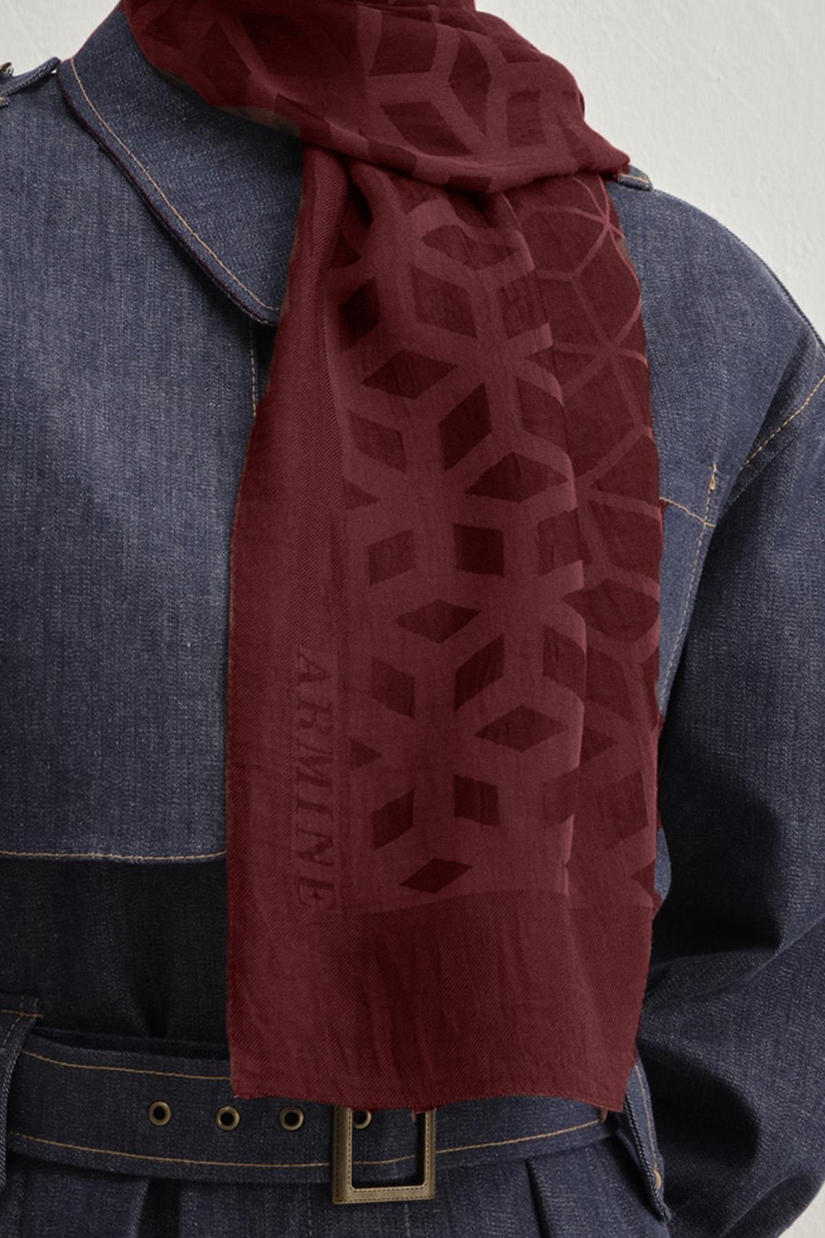 Armine Lyocell Şal 2 - Petek Desen - 1110-29 - Bordo
