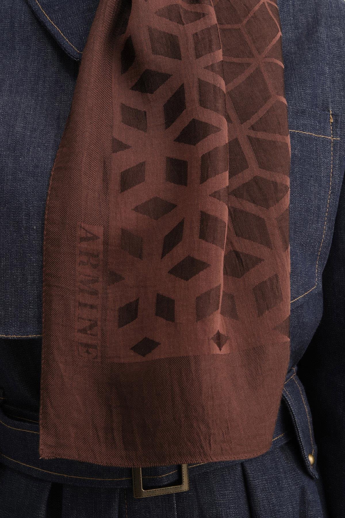 Armine Lyocell Şal 2 - Petek Desen - 1110-41 - Kahverengi