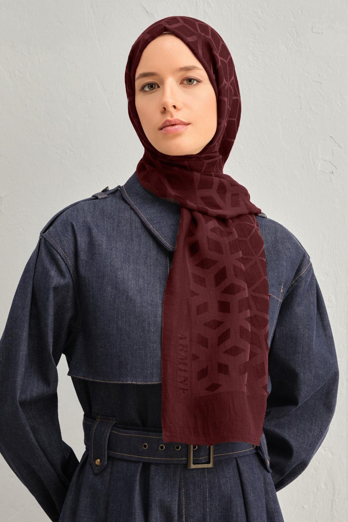 Armine Lyocell Şal 2 - Petek Desen - 1110-29 - Bordo