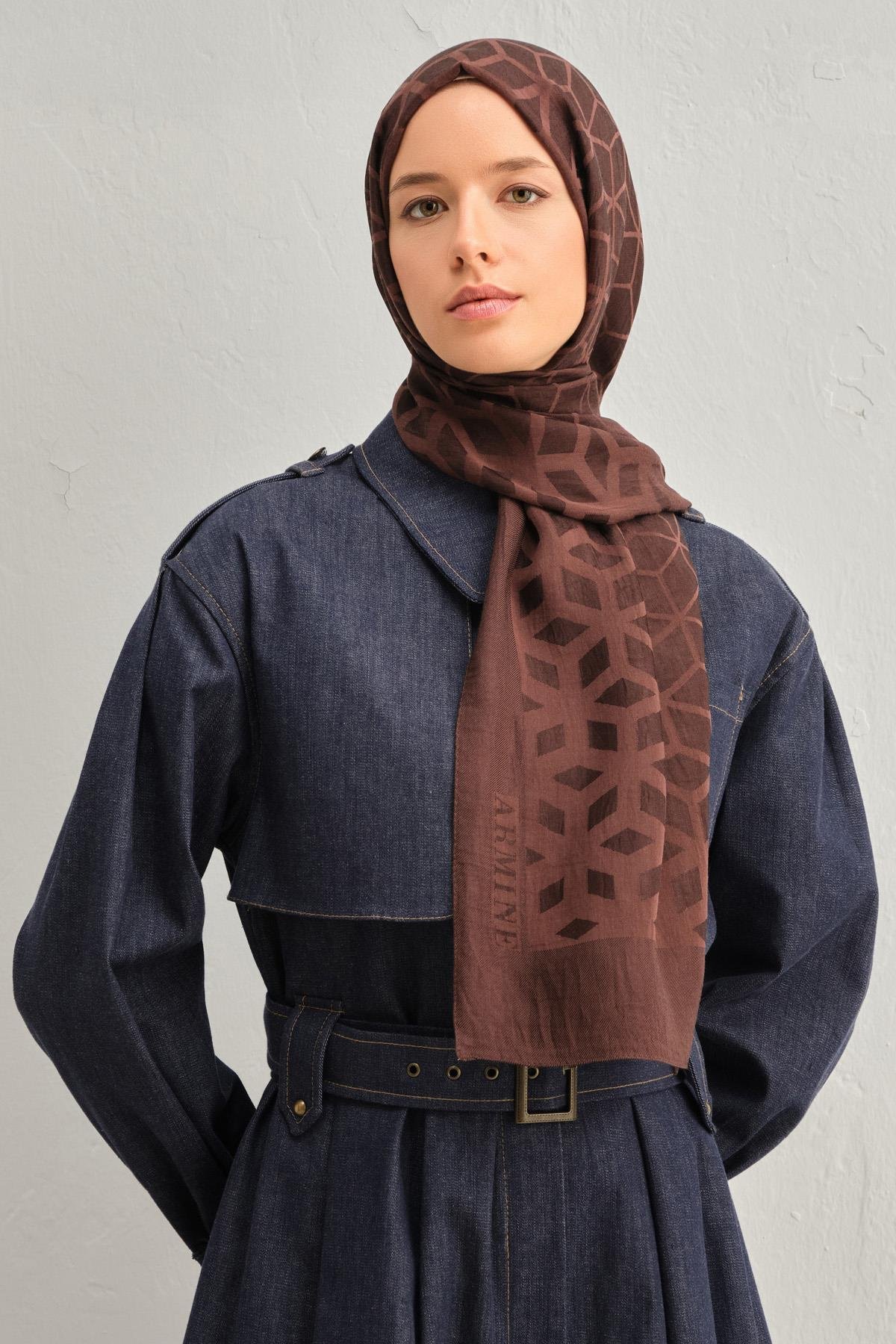 Armine Lyocell Şal 2 - Petek Desen - 1110-41 - Kahverengi