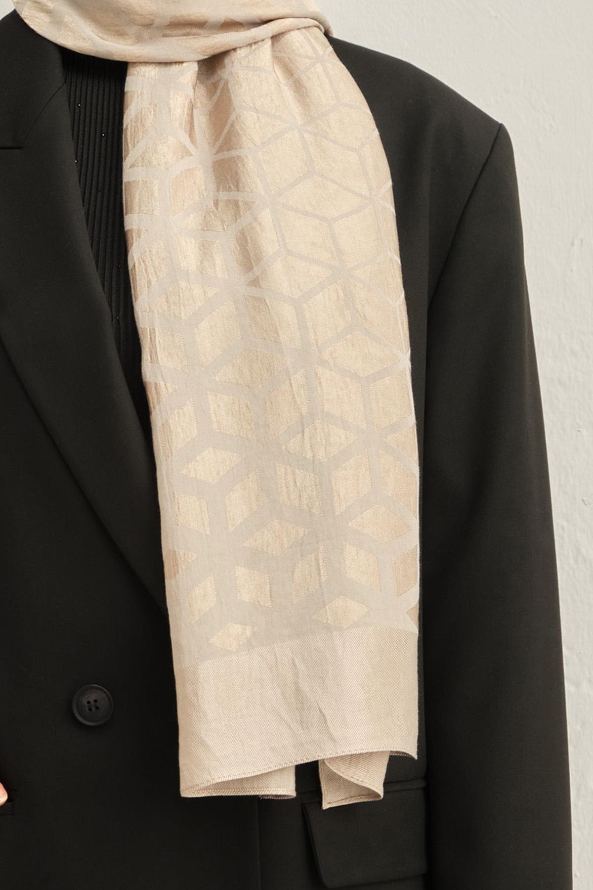 Armine Lyocell Şal 2 - Petek Desen - 1113-5 - Kum Beji