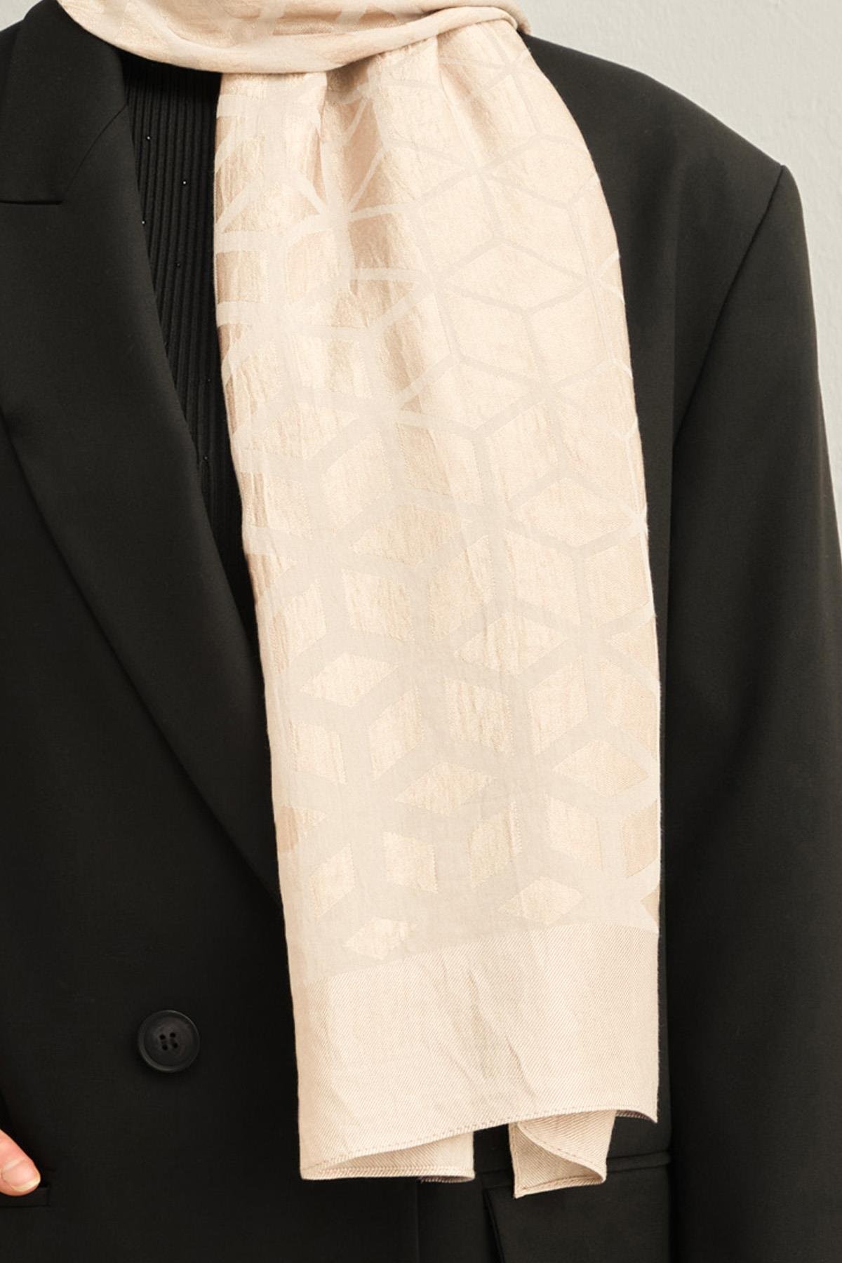 Armine Lyocell Şal 2 - Petek Desen - 1113-4 - Krem