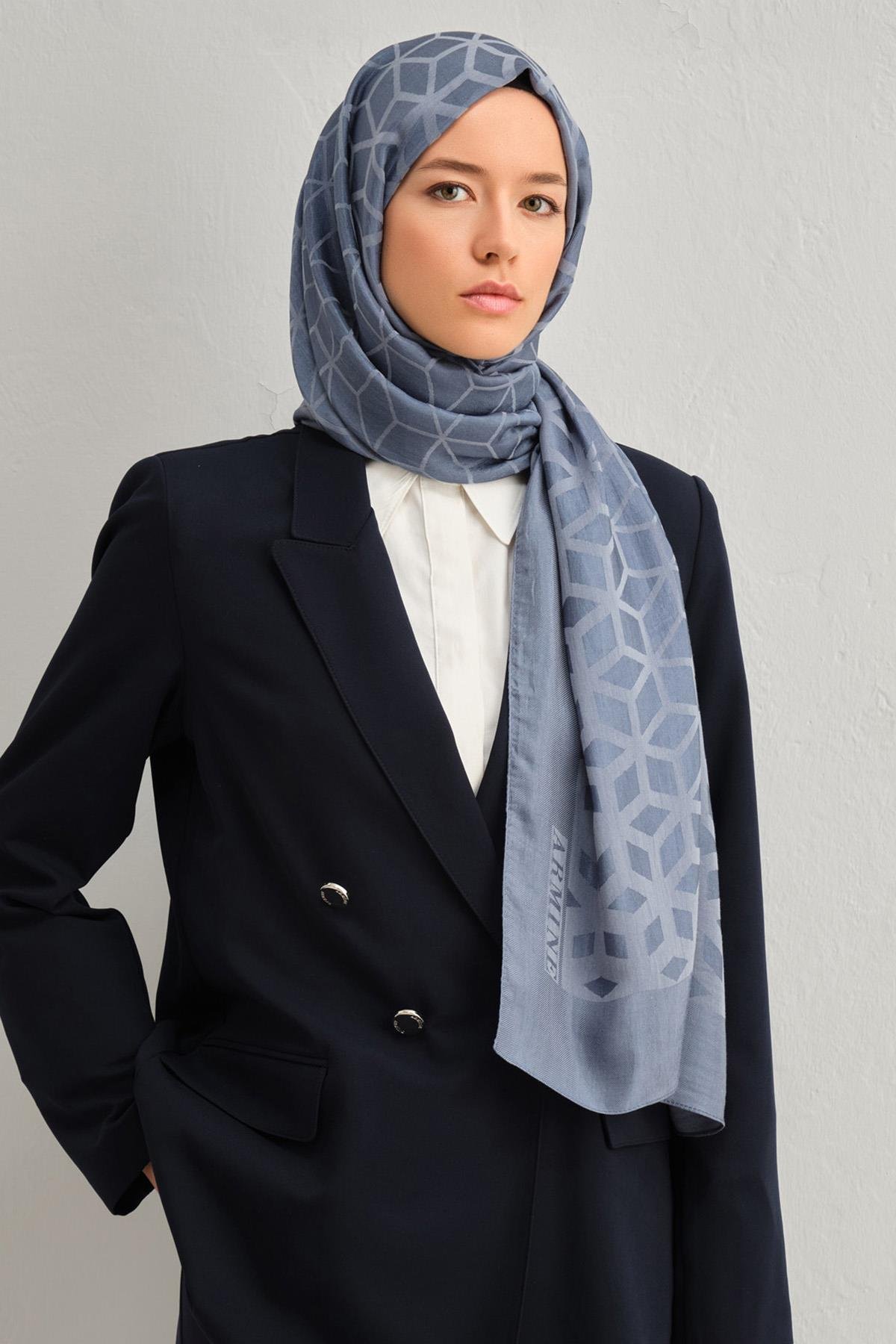 Armine Lyocell Şal 2 - Petek Desen - 1113-30 - İndigo