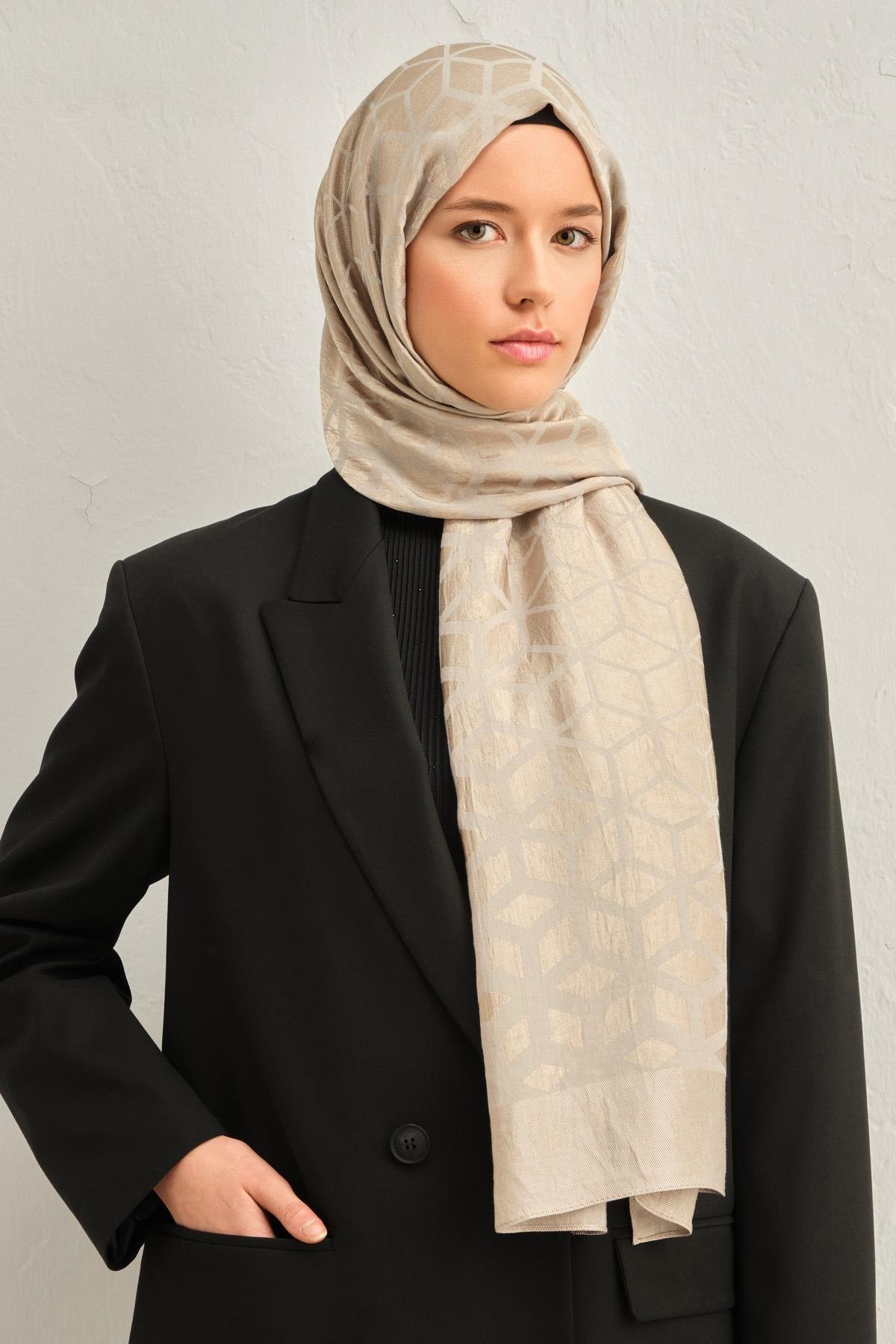 Armine Lyocell Şal 2 - Petek Desen - 1113-5 - Kum Beji