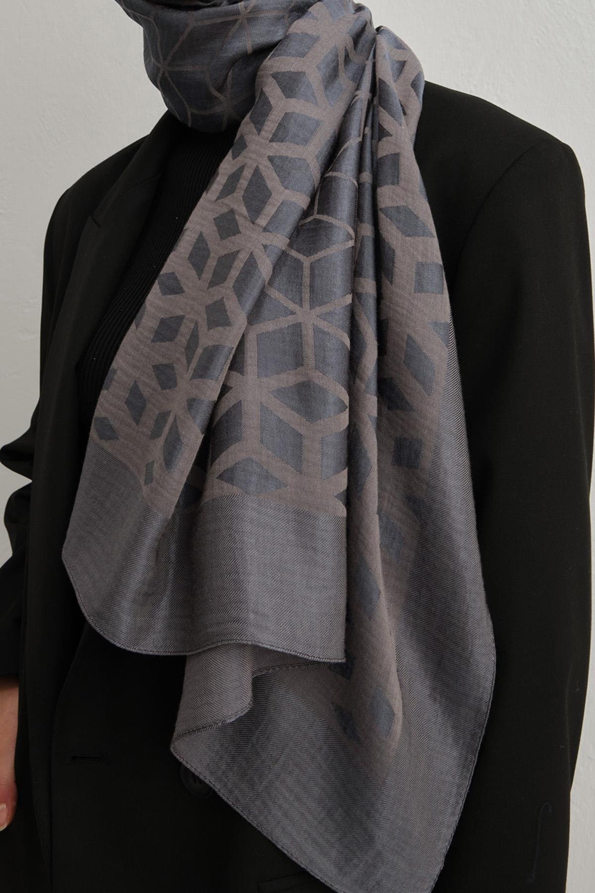 Armine Lyocell Şal 2 - Petek Desen - 1113-9 - Füme