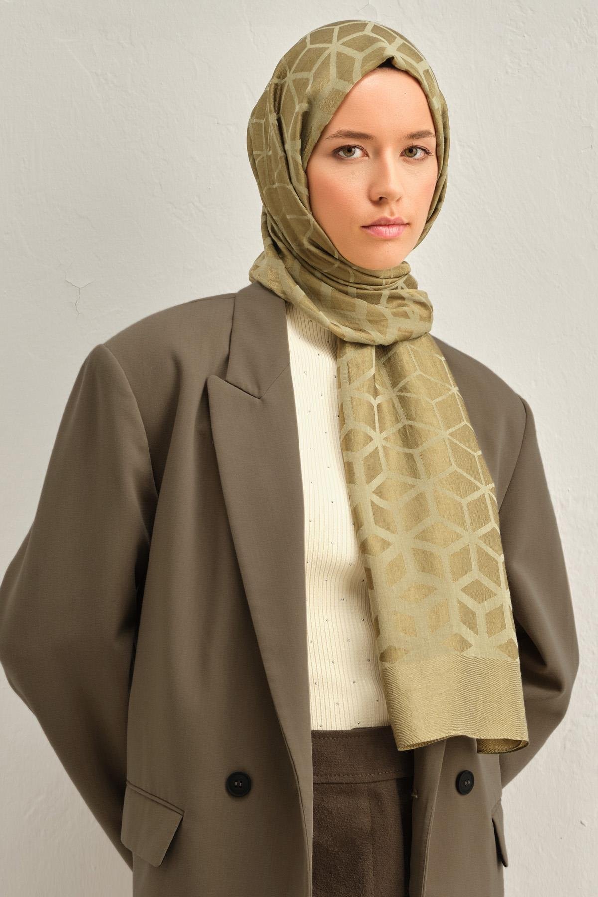 Armine Lyocell Şal 2 - Petek Desen - 1113-21 - Yeşil