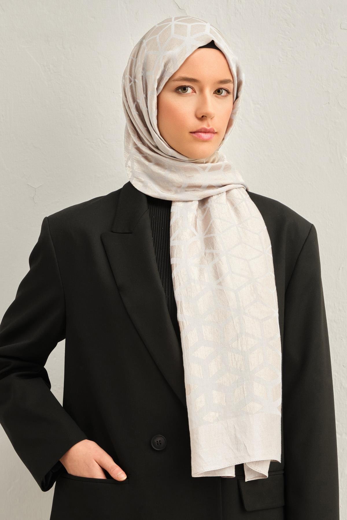 Armine Lyocell Şal 2 - Petek Desen - 1113-7 - Taş