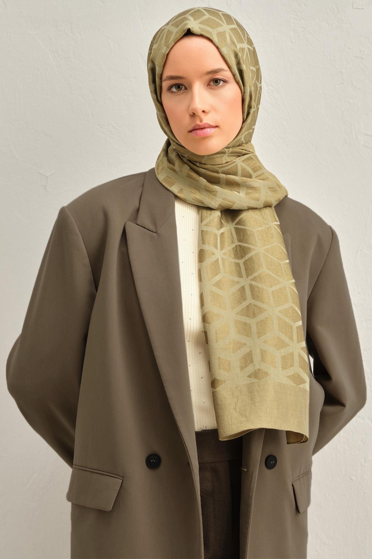 Armine Lyocell Şal 2 - Petek Desen - 1113-21 - Yeşil