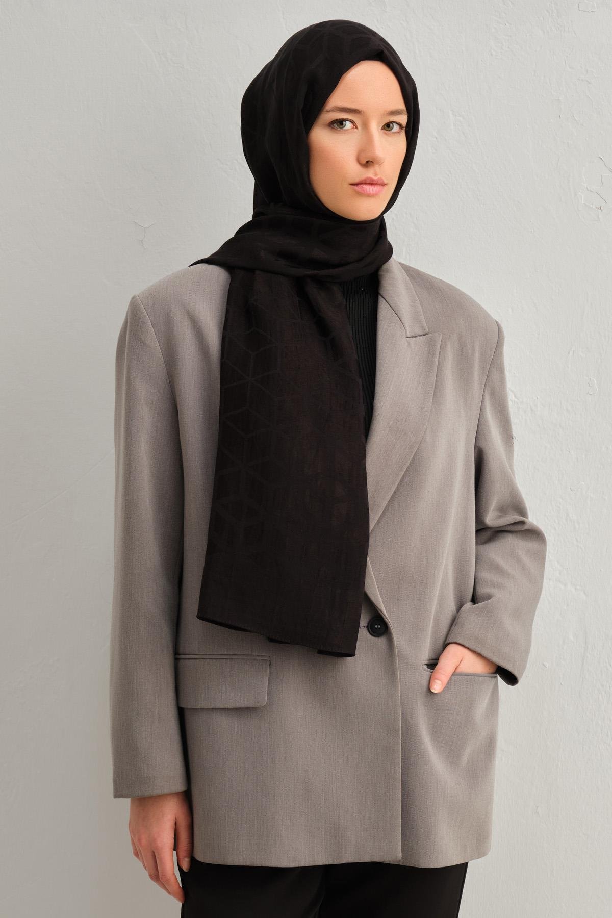 Armine Lyocell Şal 2 - Petek Desen - 31 - Siyah