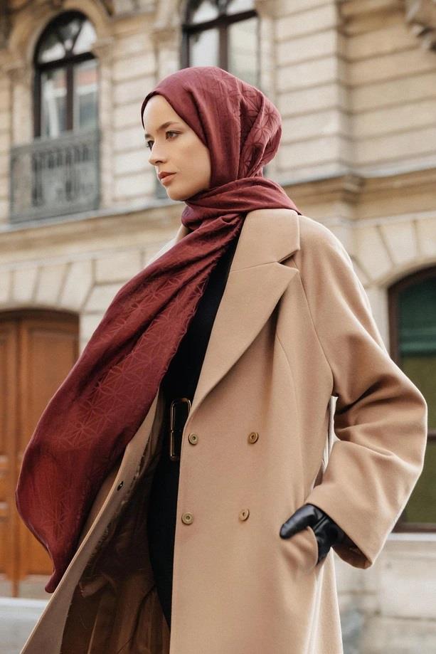 Armine Lyocell Şal 4 - Yıldız Desen - 1110-29 - Bordo