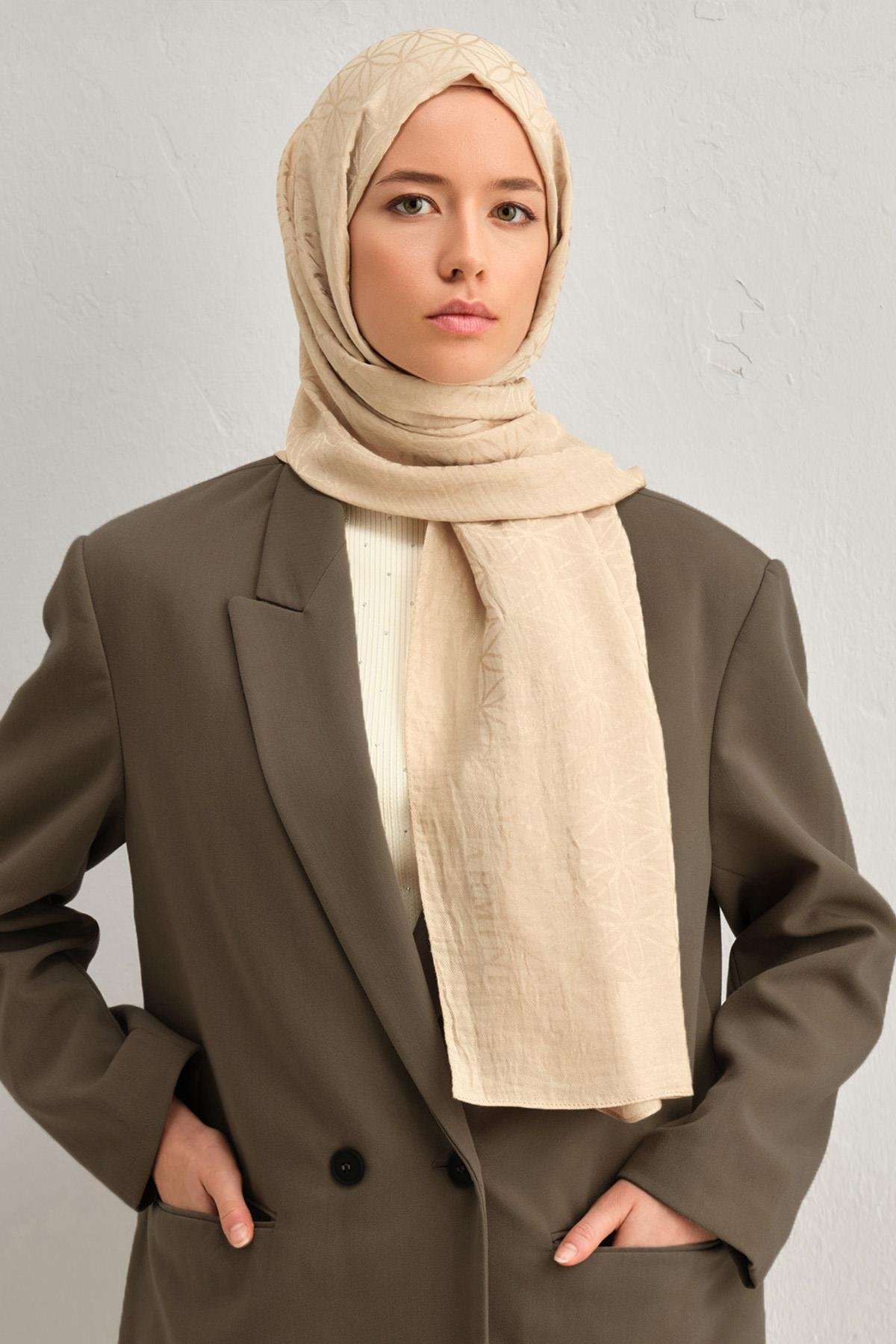 Armine Lyocell Şal 4 - Yıldız Desen - 1113-5 - Kum Beji