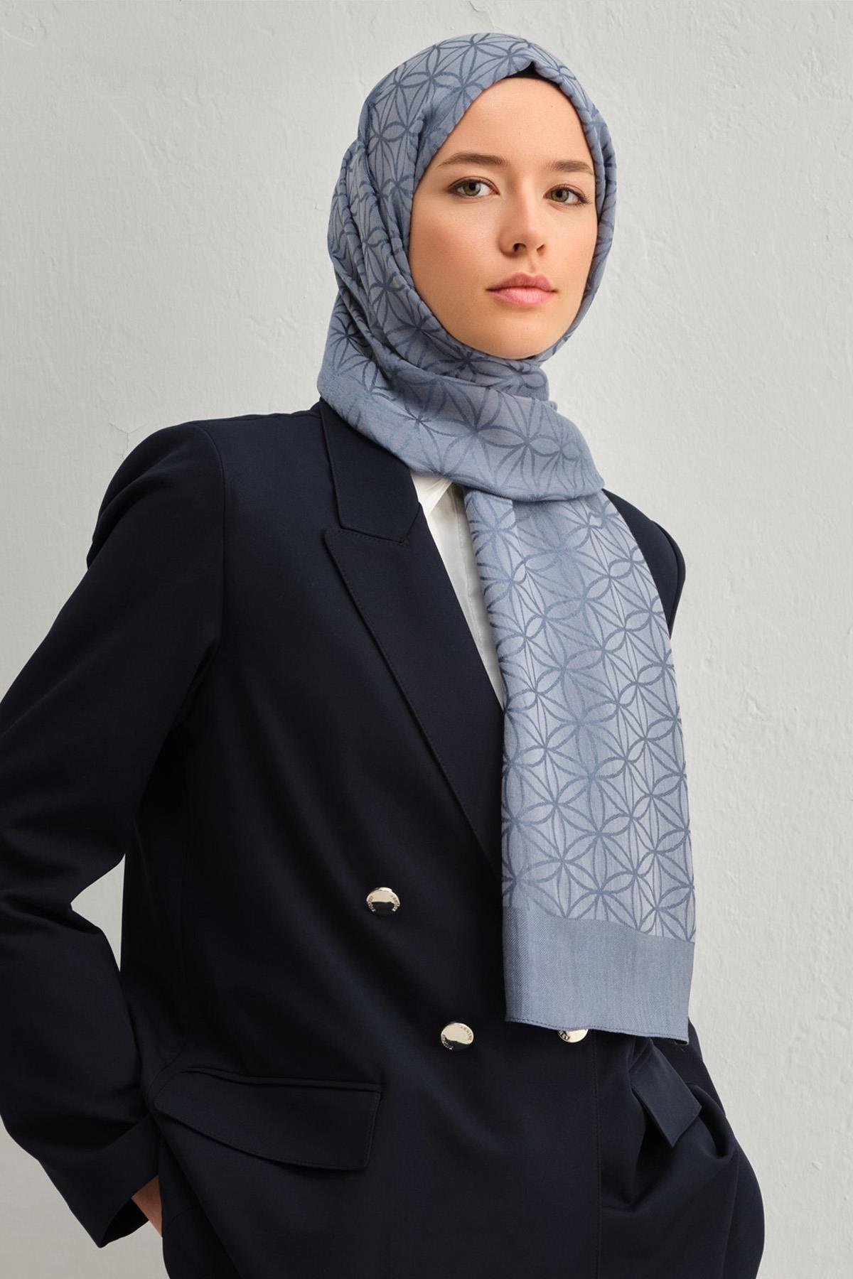 Armine Lyocell Şal 4 - Yıldız Desen - 1113-30 - İndigo