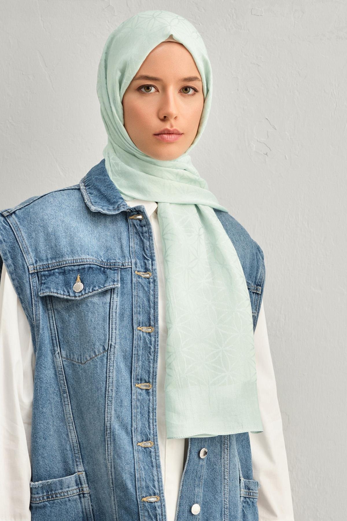 Armine Lyocell Şal 4 - Yıldız Desen - 1113-18 - Su Yeşili