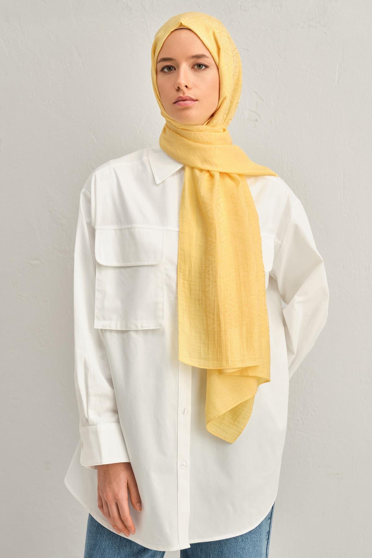 Armine Lyocell Şal 4 - Yıldız Desen - 1113-20 - Sarı