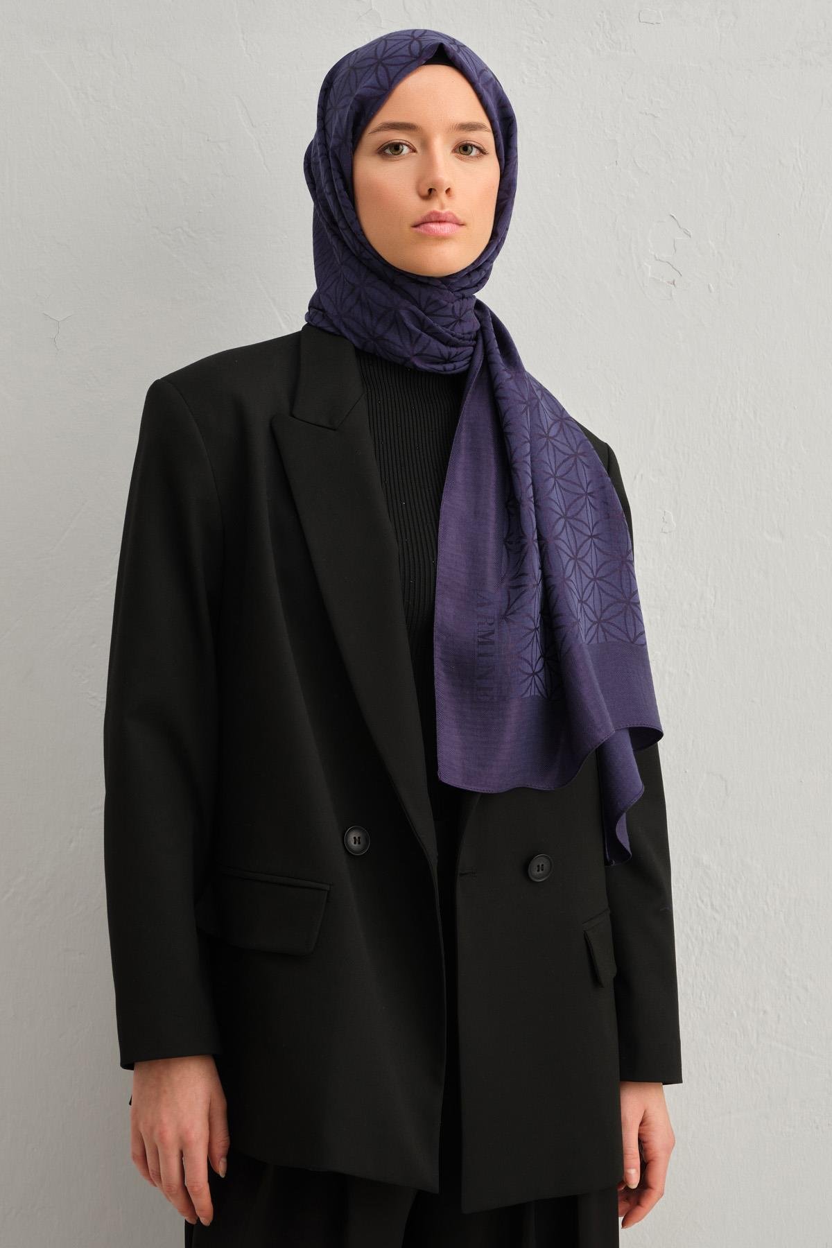 Armine Lyocell Şal 4 - Yıldız Desen - 112-18 - Lacivert