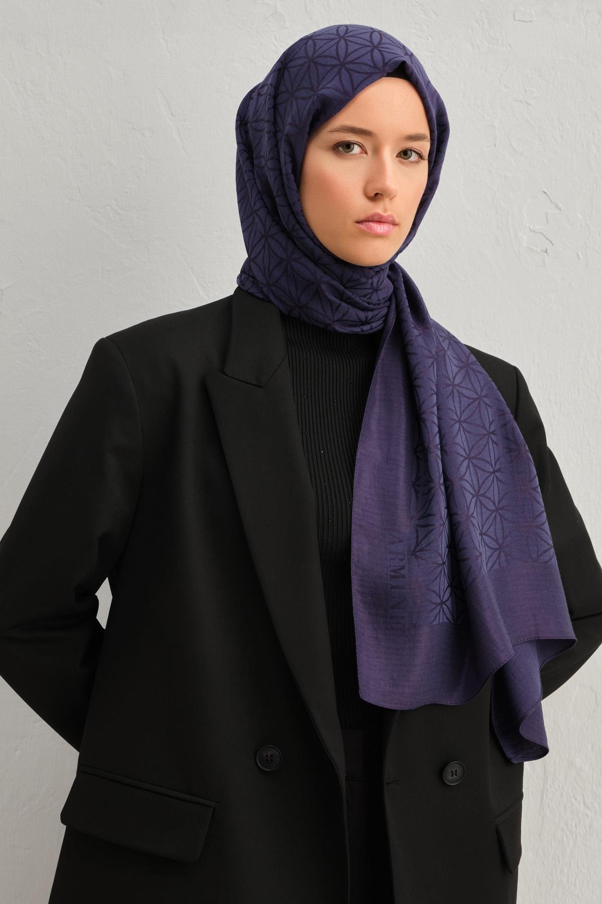 Armine Lyocell Şal 4 - Yıldız Desen - 112-18 - Lacivert