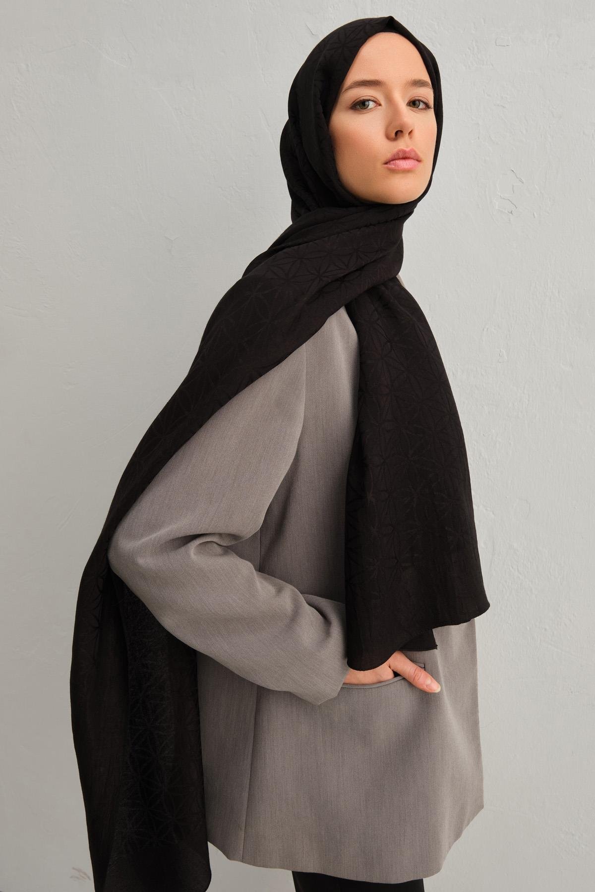 Armine Lyocell Şal 4 - Yıldız Desen - 31 - Siyah