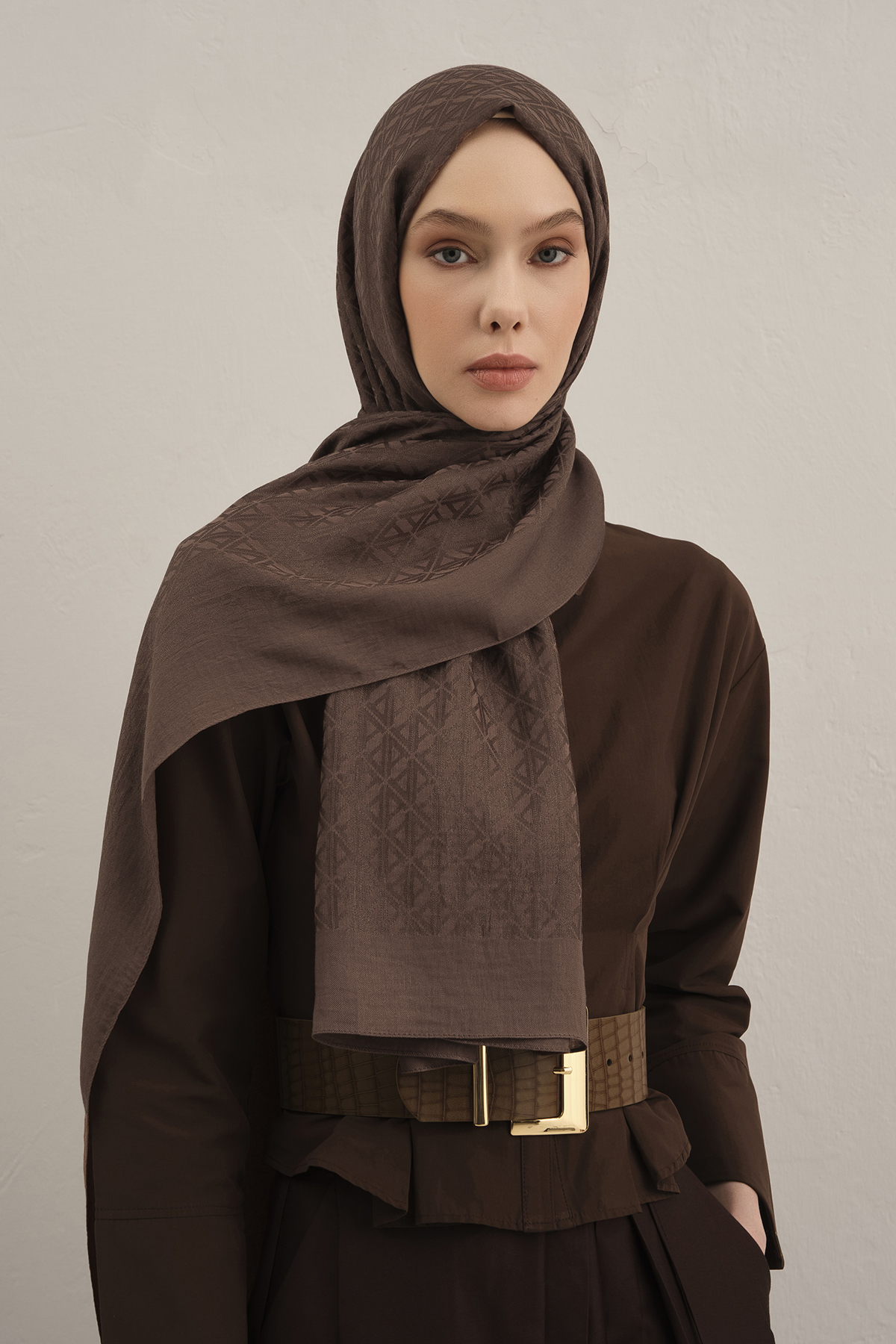 Armine Lyocell Şal - Çift A Logo Desen - ALY5-16 - Kahverengi