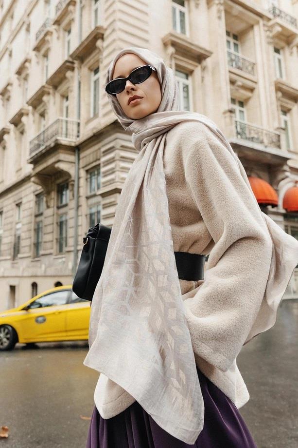 Armine Lyocell Şal - Petek Desen - ALY2 - 1113-7 - Taş