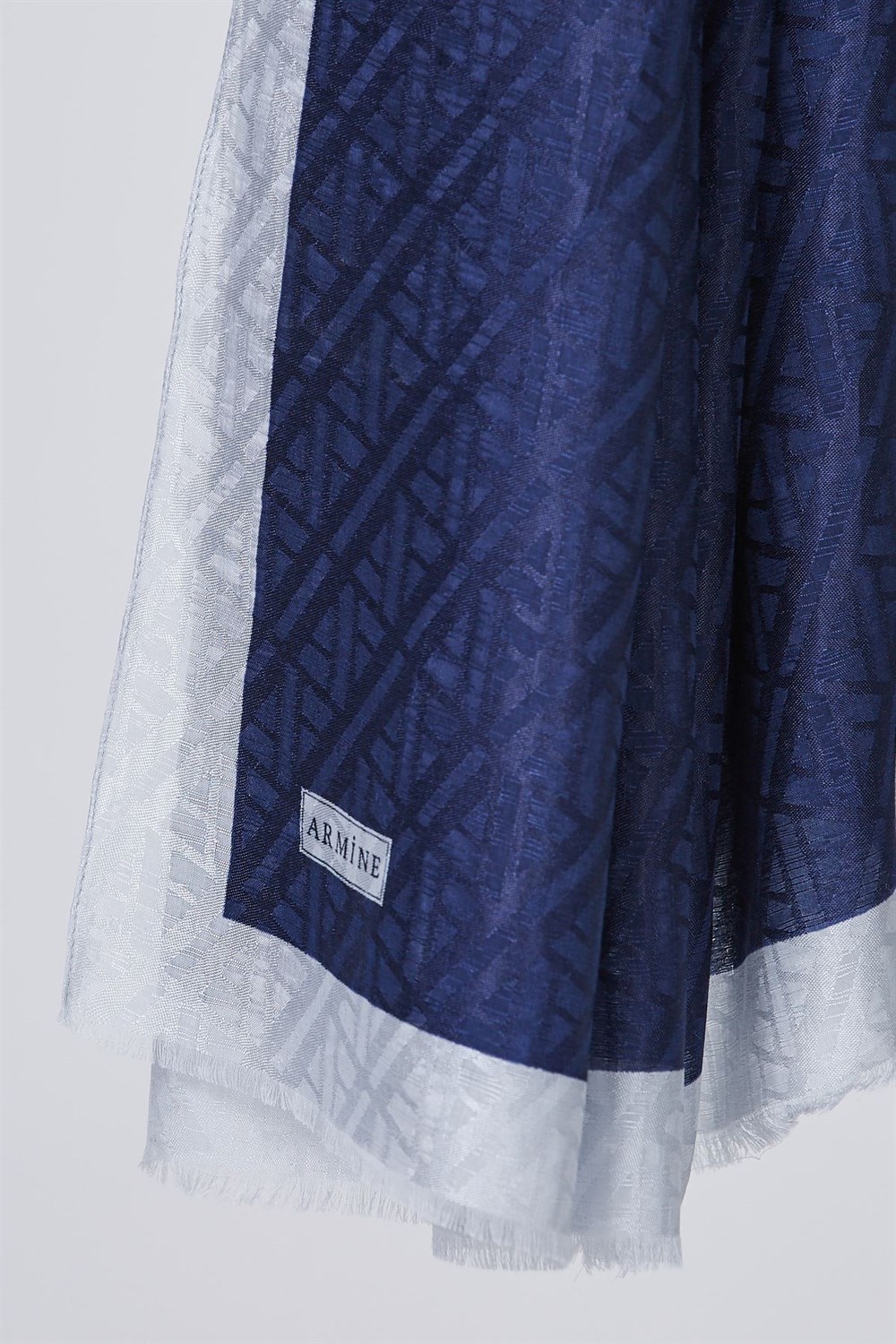 Armine Monogram Şal - Pamuklu Floş Şal - 4464 43 - Lacivert - Gri