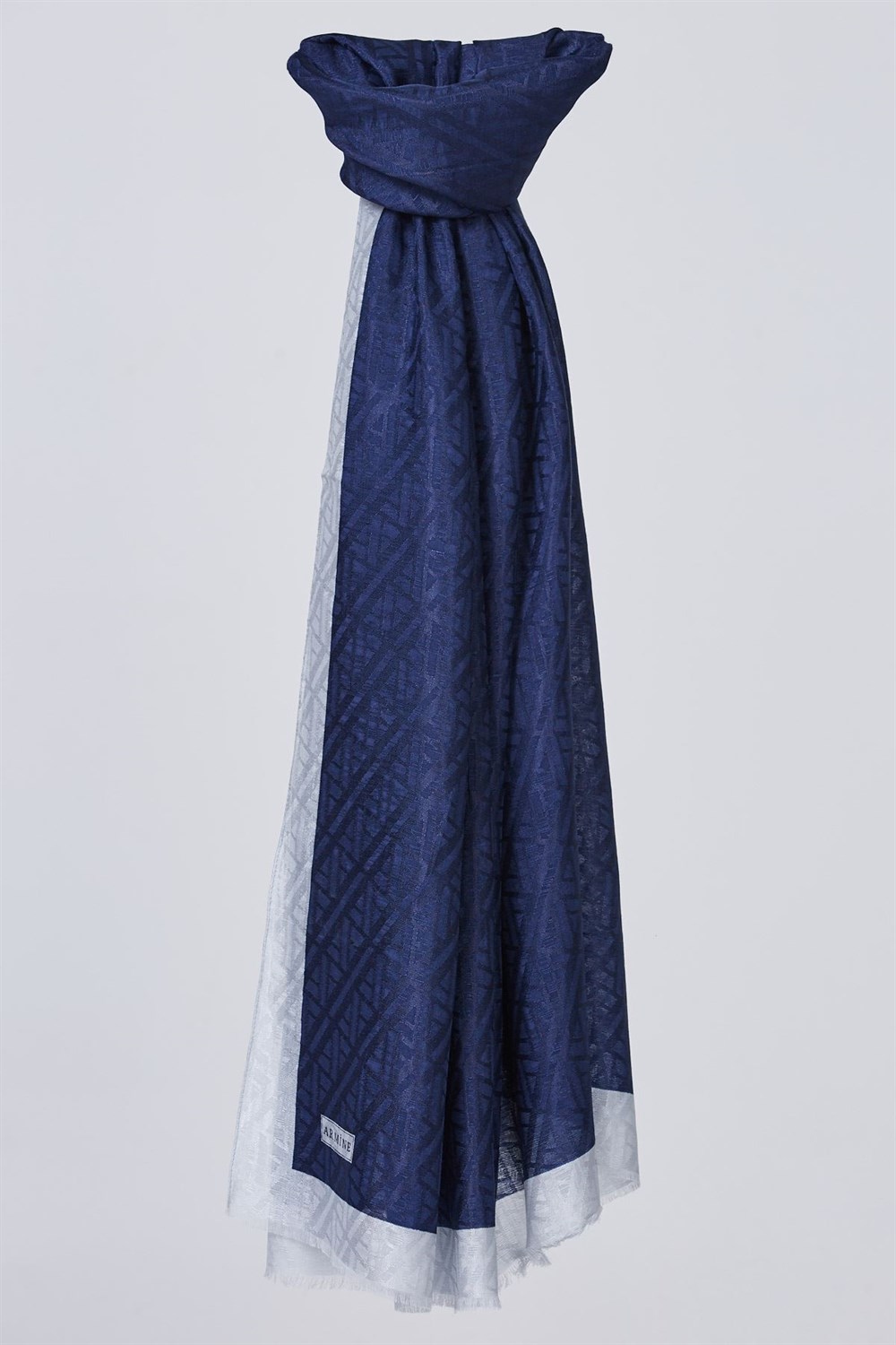 Armine Monogram Şal - Pamuklu Floş Şal - 4464 43 - Lacivert - Gri