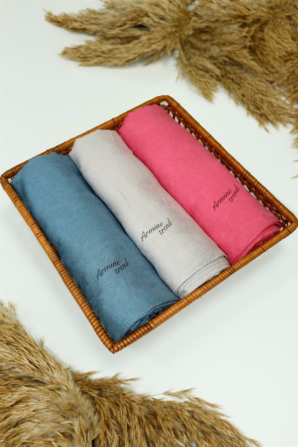 Armine Şal - Vega Bulut Desen - Modal Kumaş - 3'lü Set - İndigo, Gri, Pembe