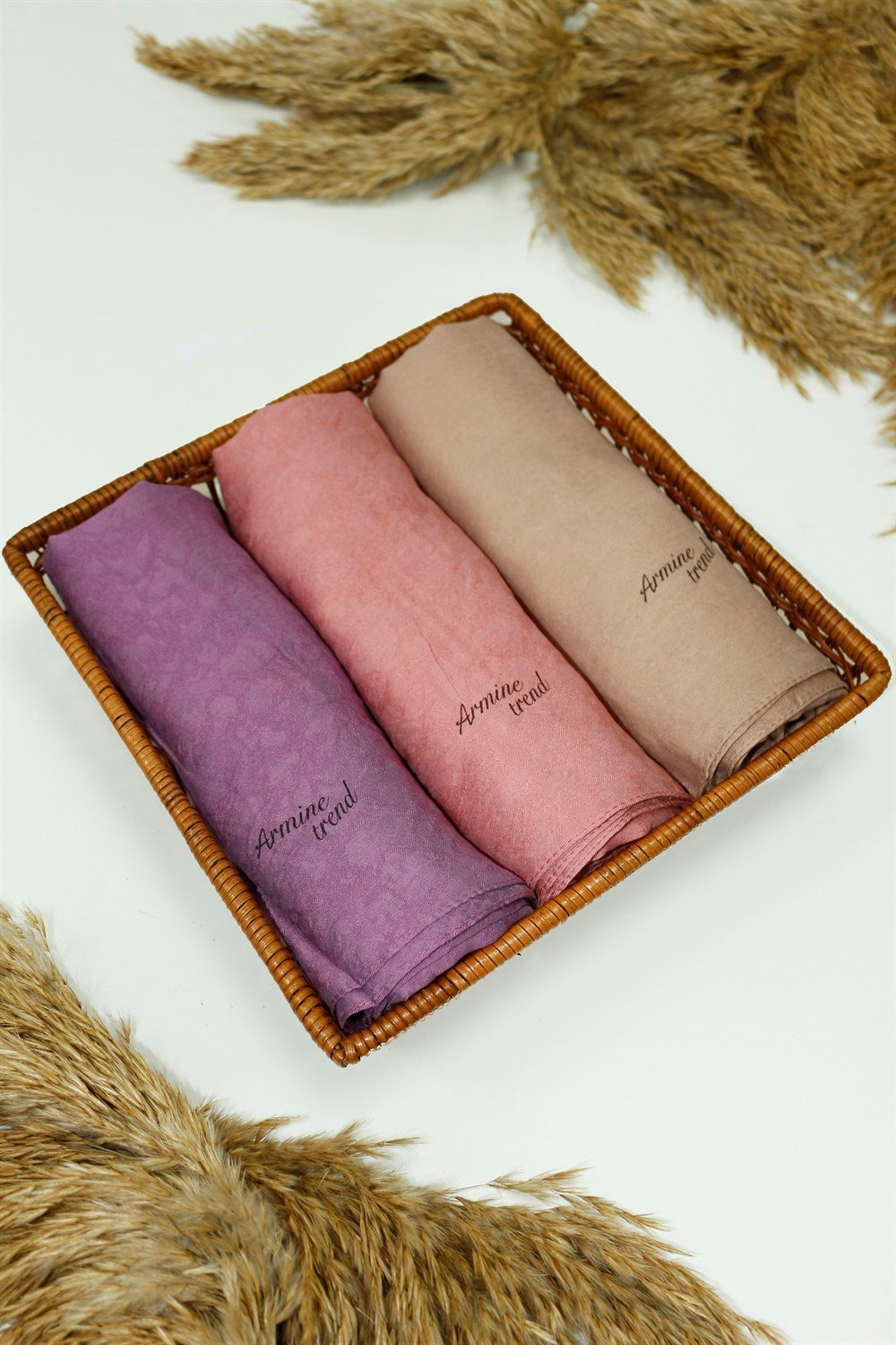 Armine Şal - Vega Bulut Desen - Modal Kumaş - 3'lü Set - Mor, Pembe, Kahve