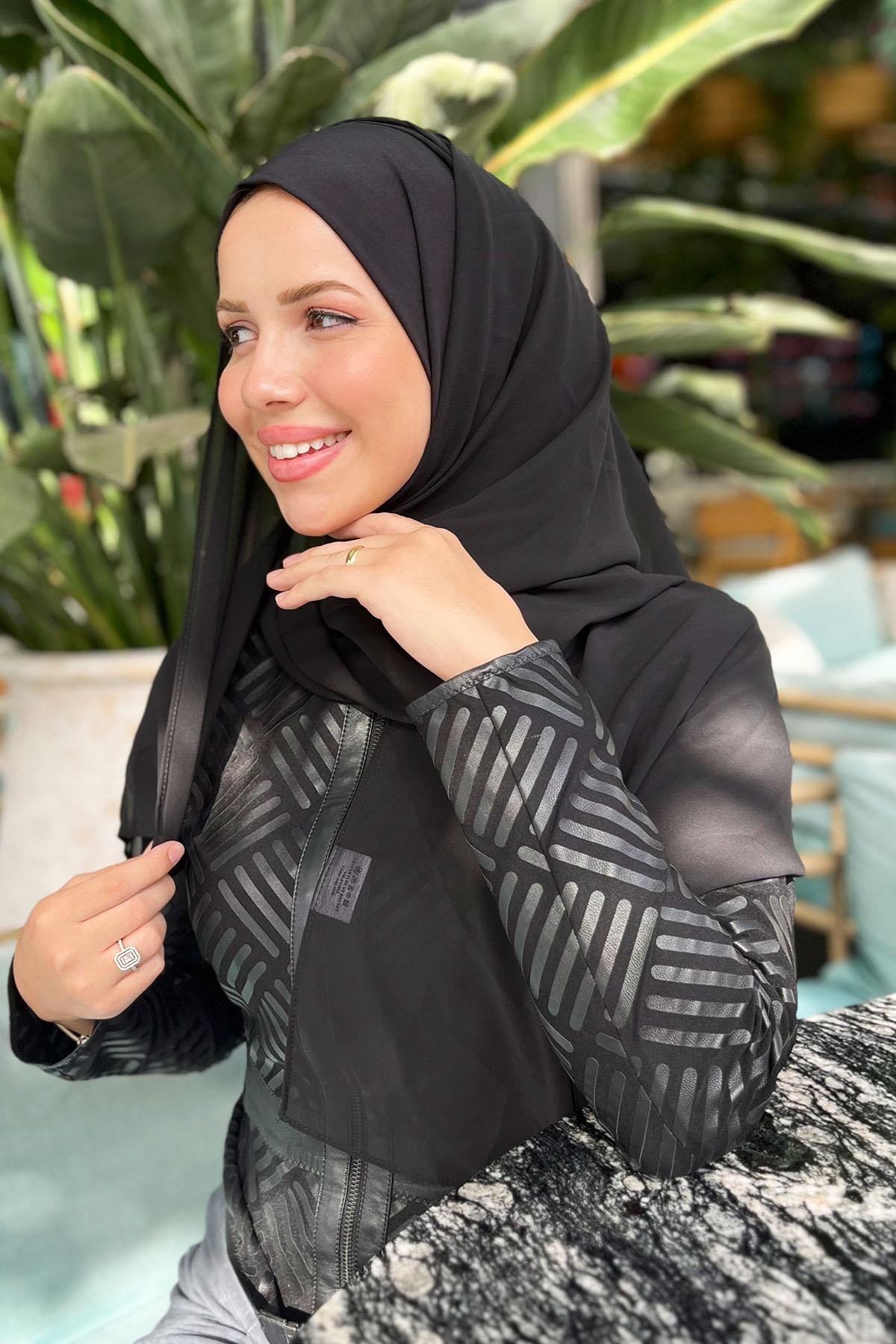 Armine Sandy Pratik Şifon Şal - Siyah