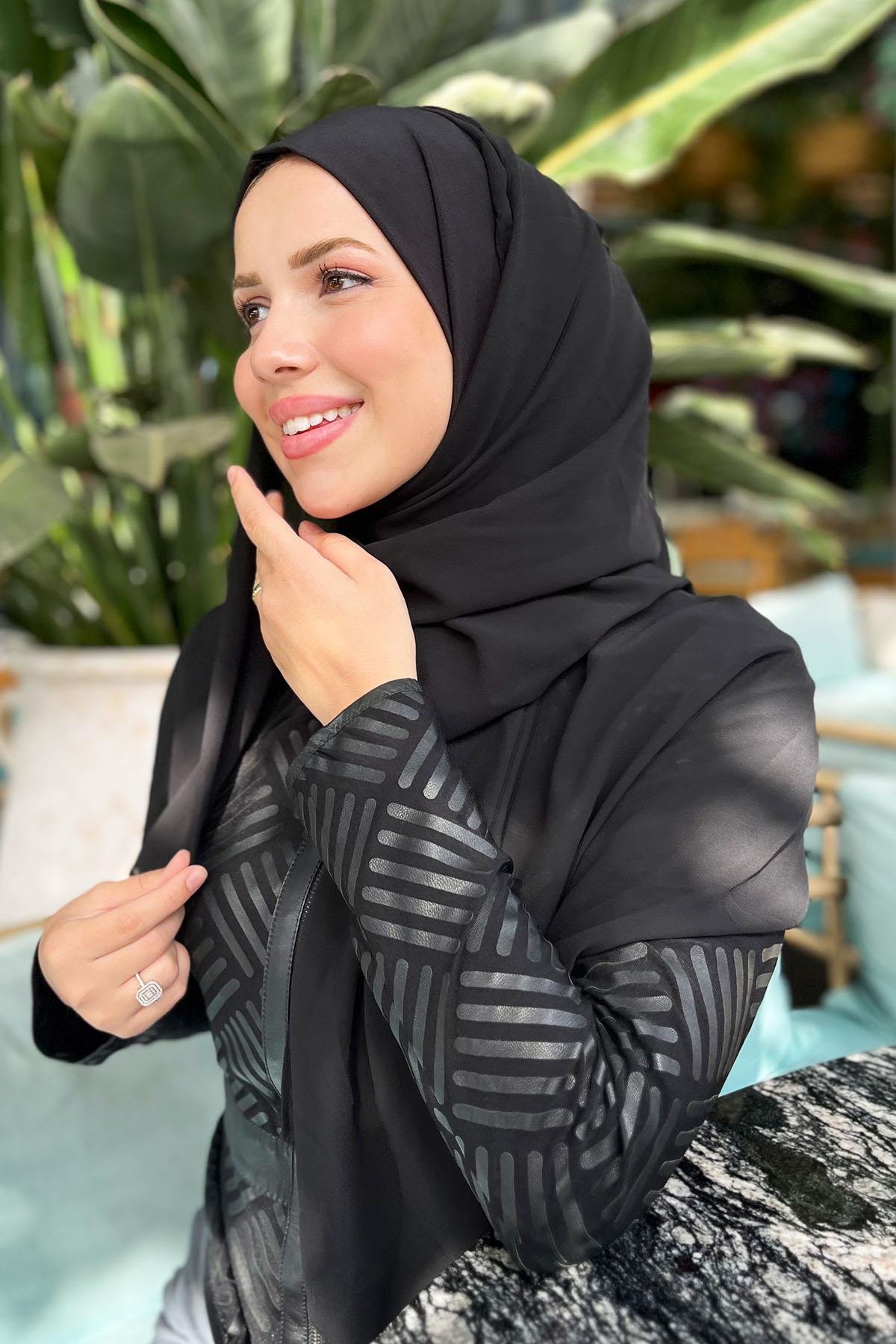 Armine Sandy Pratik Şifon Şal - Siyah