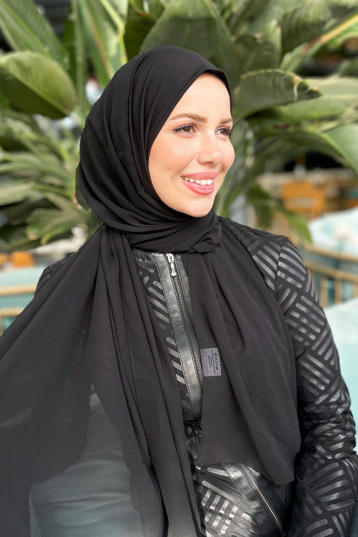 Armine Sandy Pratik Şifon Şal - Siyah