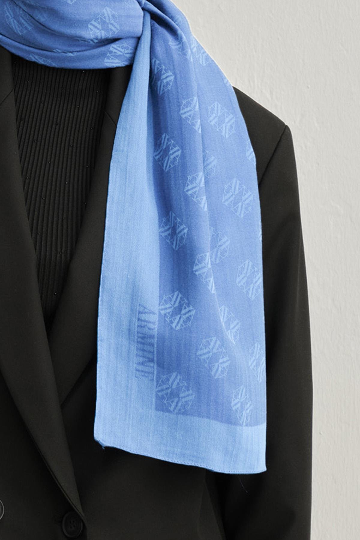 Armine Tensel İpek Şal 1 - Minimal Monogram Desen - 32113 - Mavi