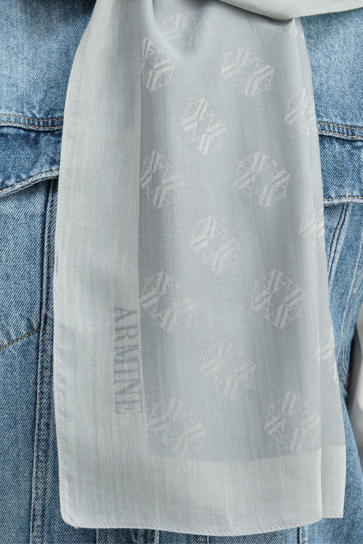 Armine Tensel İpek Şal 1 - Minimal Monogram Desen - 3291 - Su Yeşili