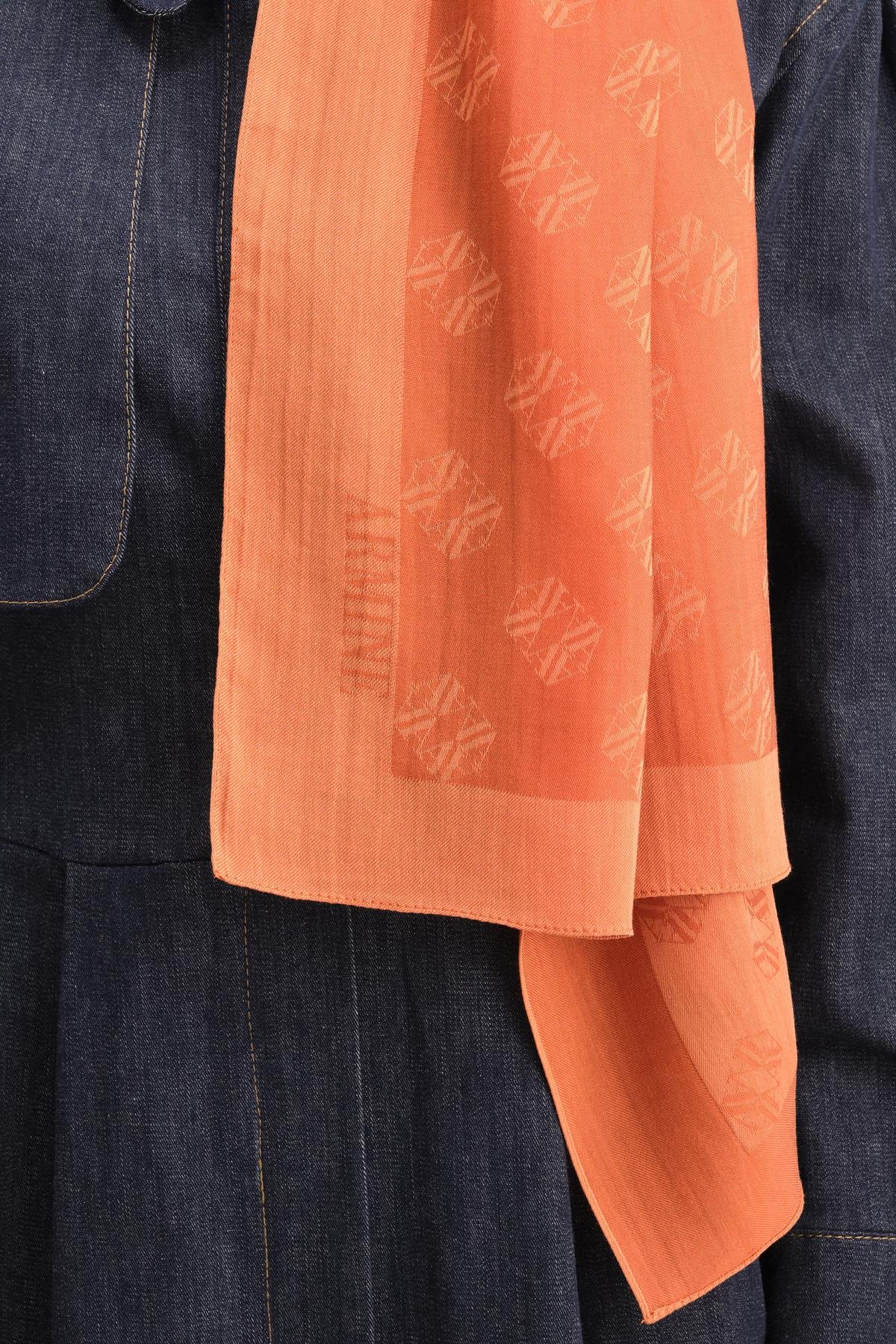 Armine Tensel İpek Şal 1 - Minimal Monogram Desen - 32106 - Turuncu