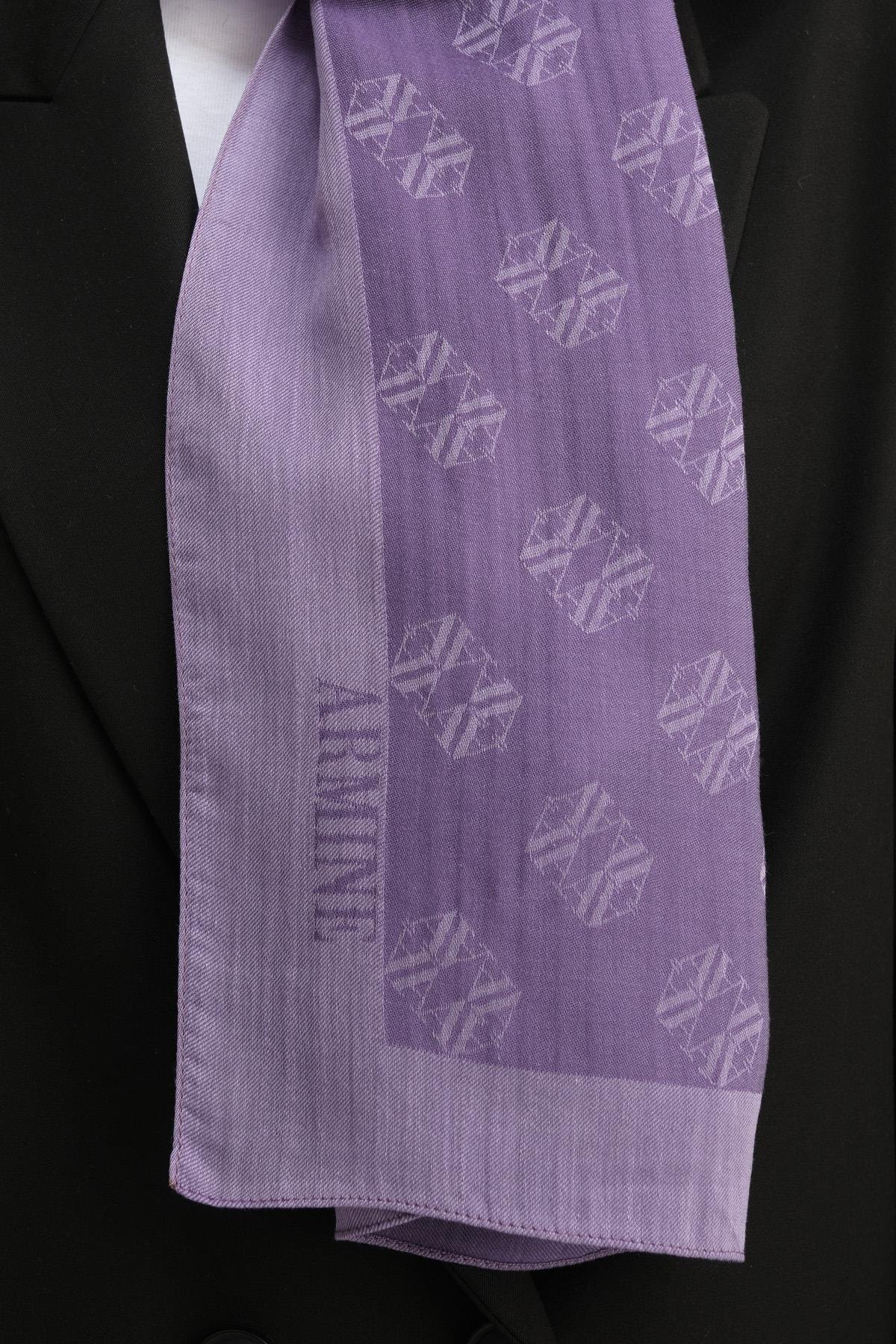 Armine Tensel İpek Şal 1 - Minimal Monogram Desen - 3298 - Mor