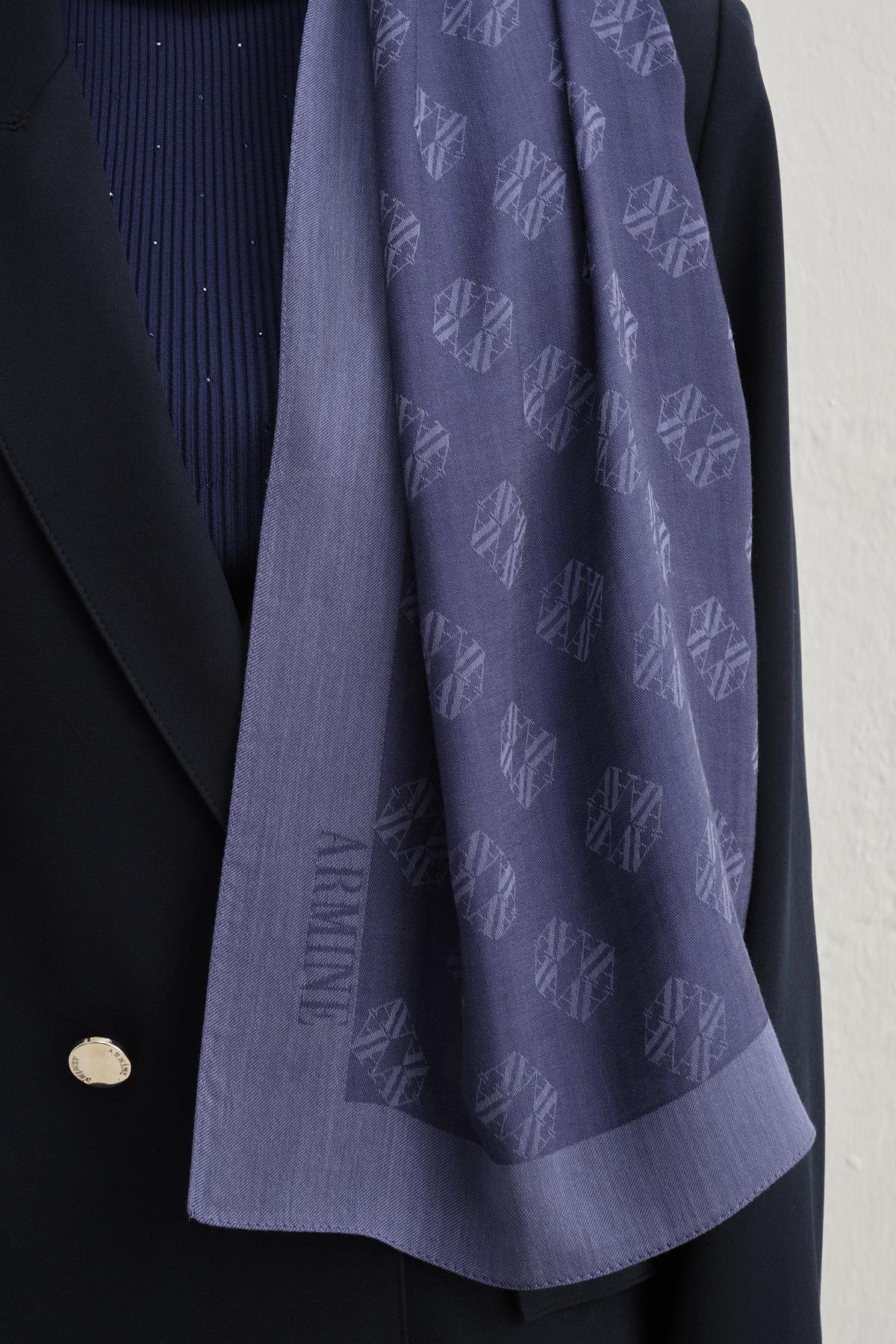 Armine Tensel İpek Şal 1 - Minimal Monogram Desen - 3292 - Soft Lacivert