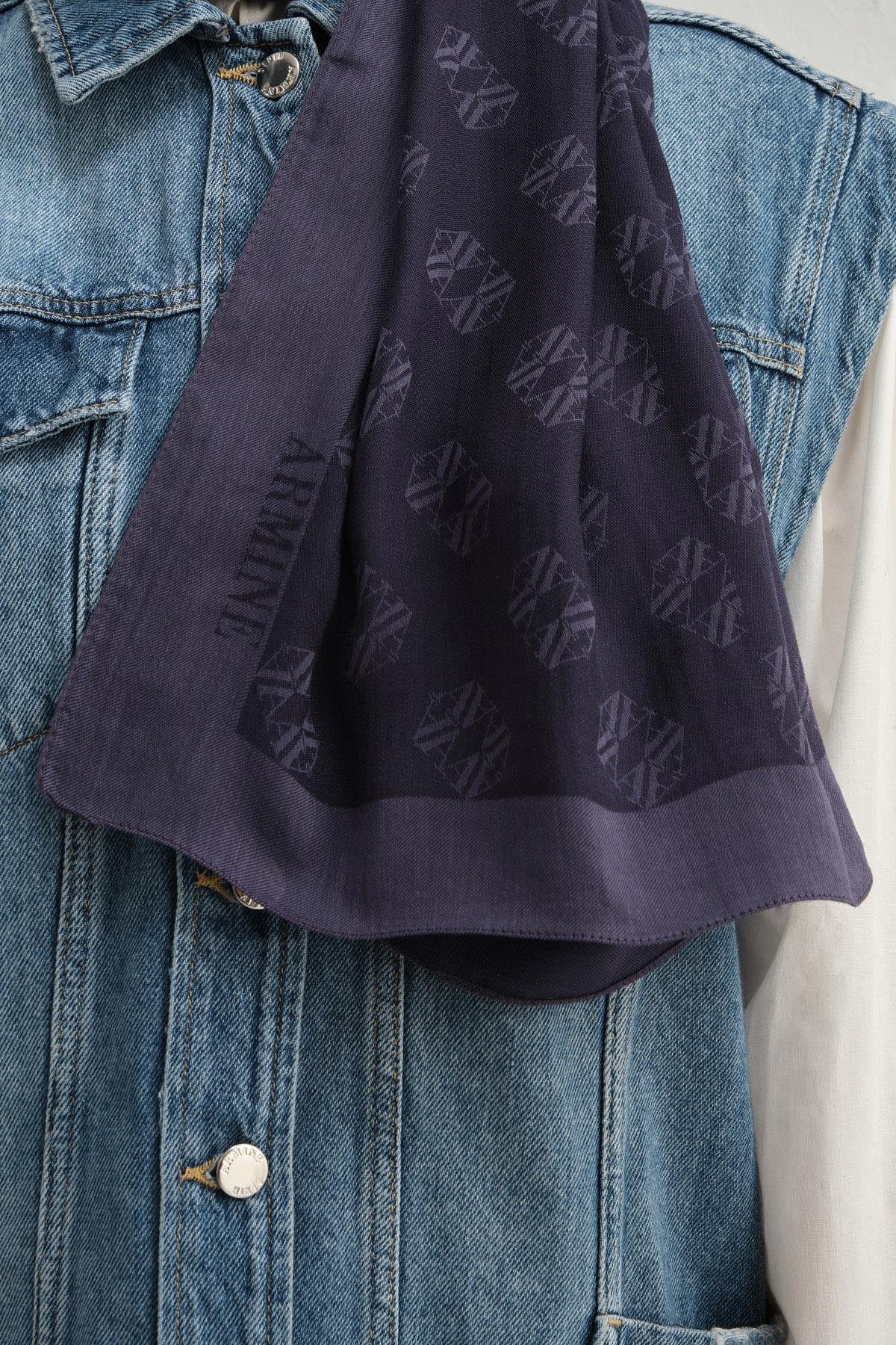 Armine Tensel İpek Şal 1 - Minimal Monogram Desen - 3293 - Lacivert