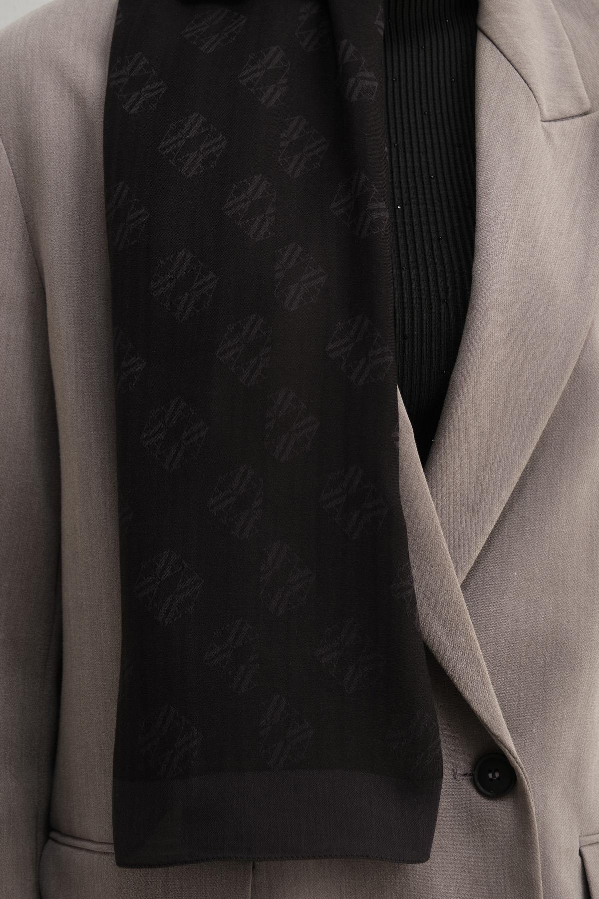 Armine Tensel İpek Şal 1 - Minimal Monogram Desen - 01 - Siyah