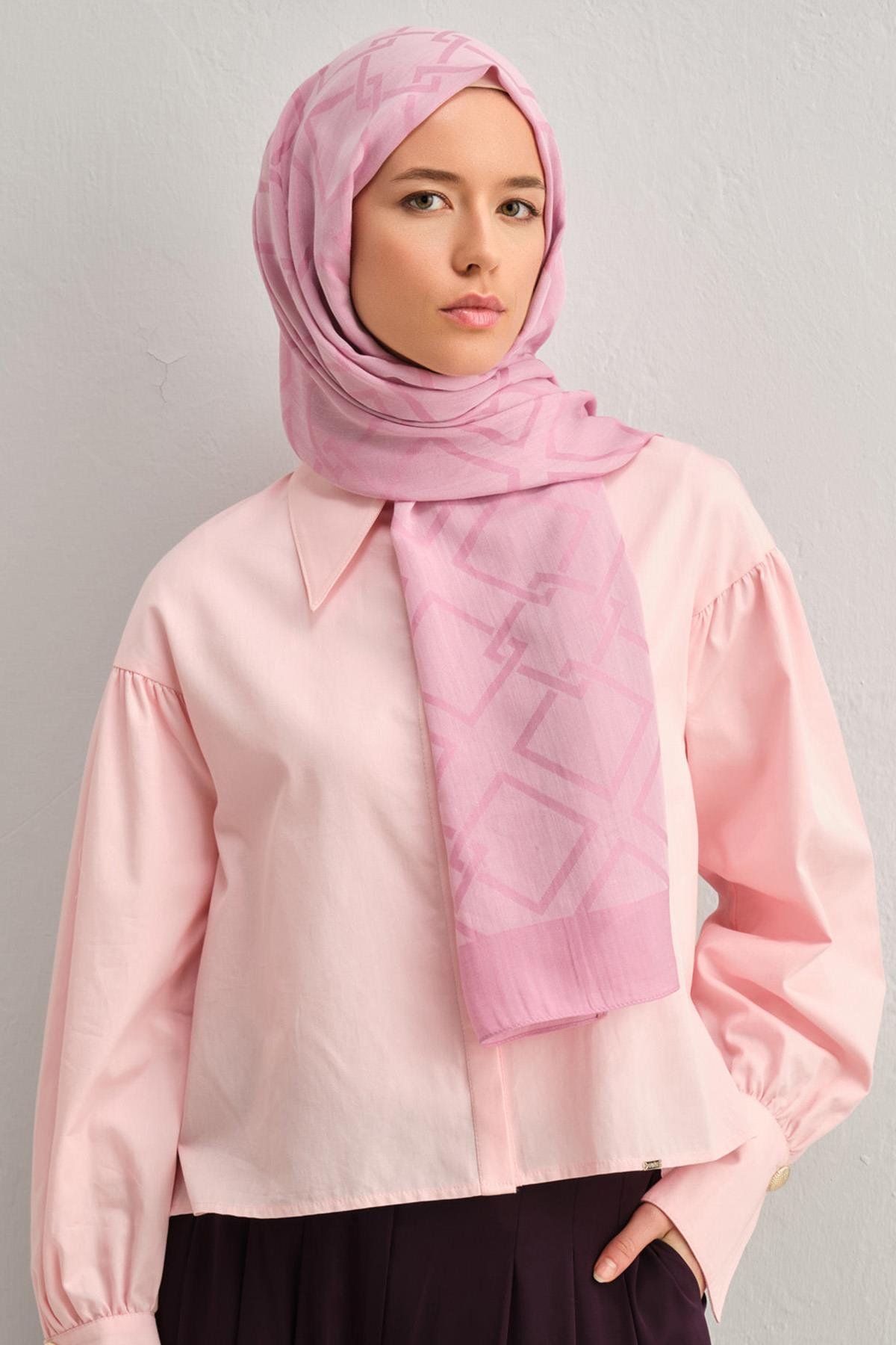 Armine Tensel İpek Şal 2 - Zincir Desen - 32110 - Pembe