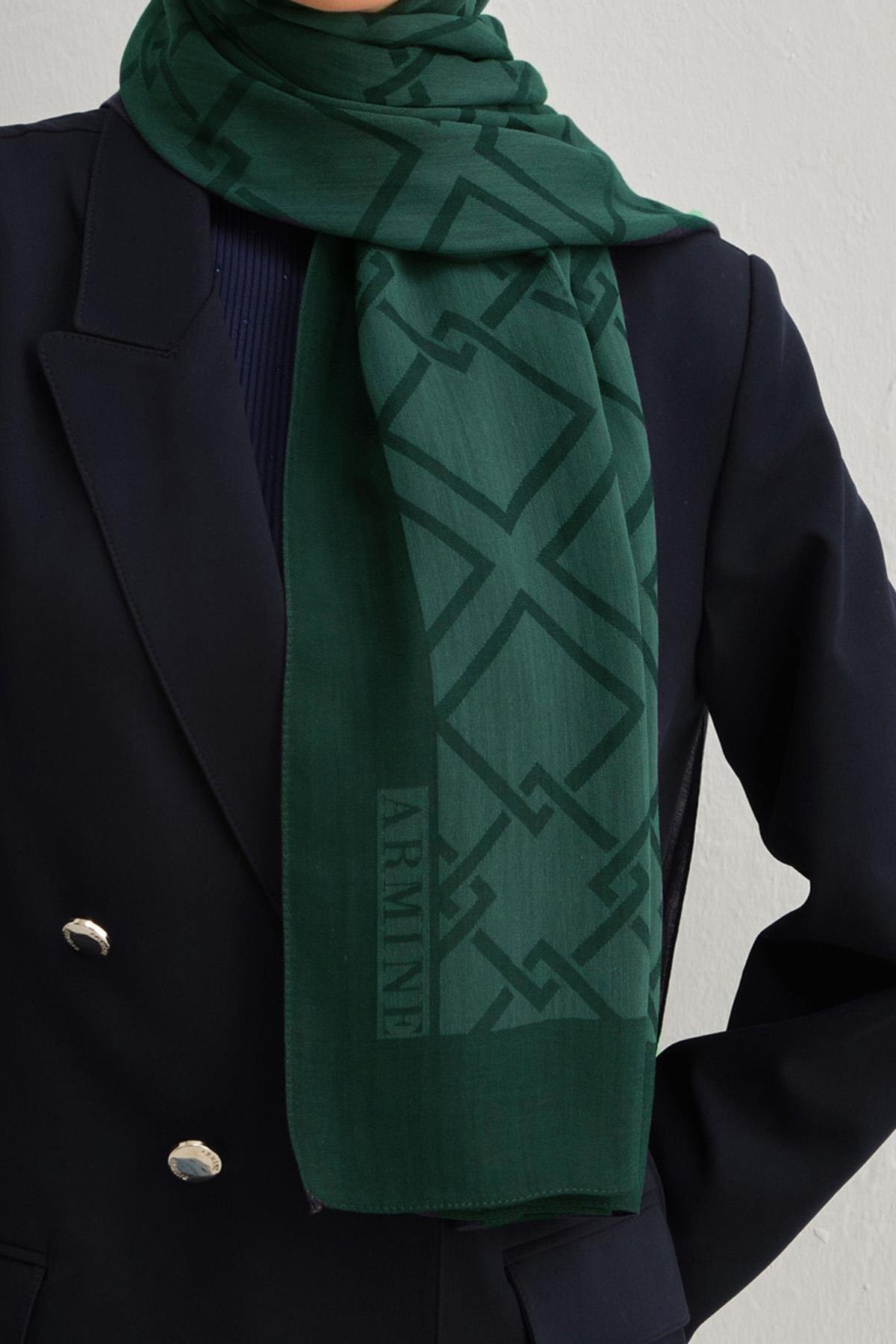 Armine Tensel İpek Şal 2 - Zincir Desen - 3299 - Zümrüt