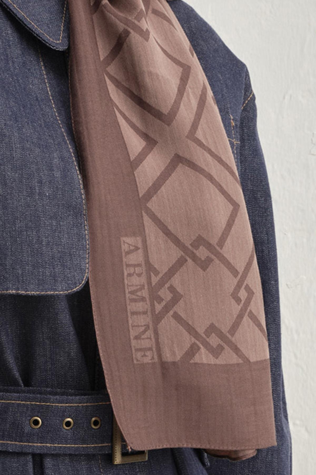 Armine Tensel İpek Şal 2 - Zincir Desen - 32104 - Açık Kahve