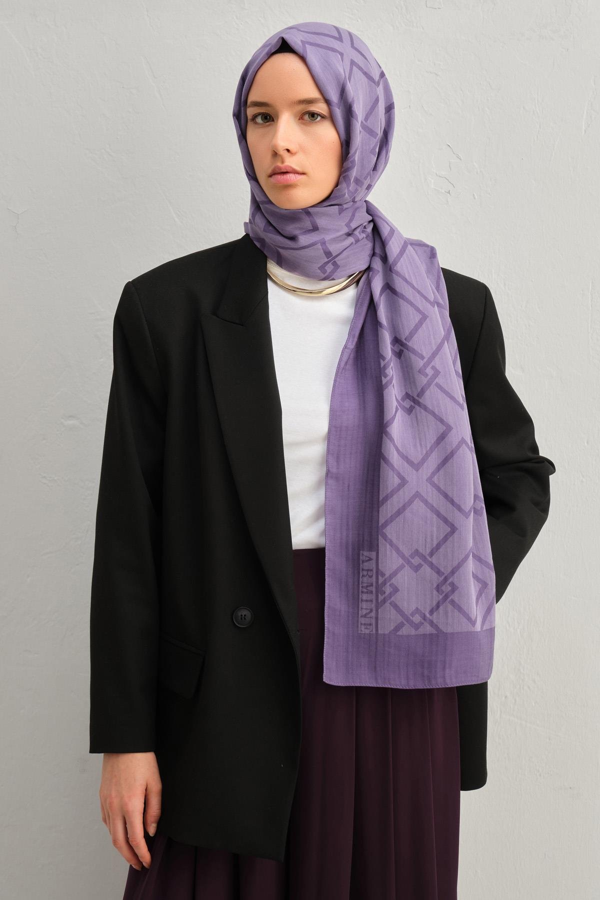 Armine Tensel İpek Şal 2 - Zincir Desen - 3298 - Mor