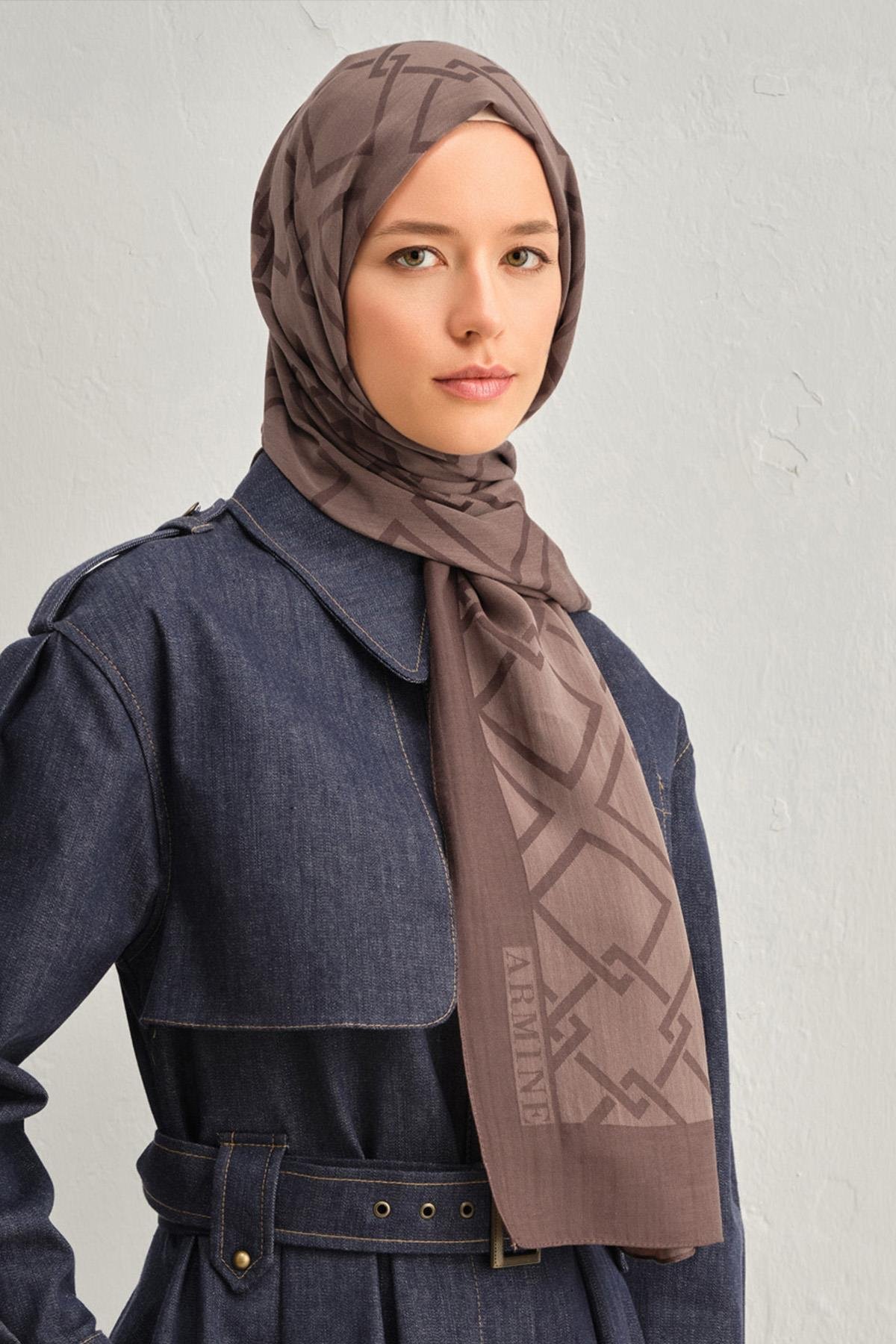 Armine Tensel İpek Şal 2 - Zincir Desen - 32104 - Açık Kahve