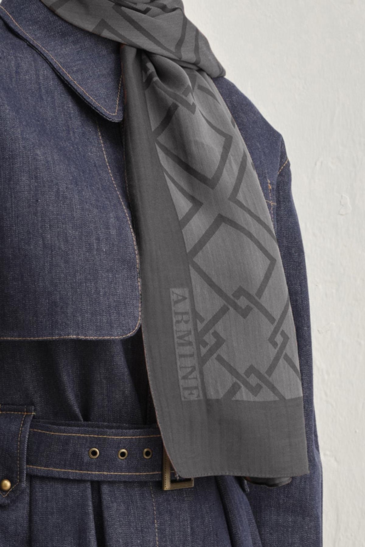 Armine Tensel İpek Şal 2 - Zincir Desen - 3296 - Gri