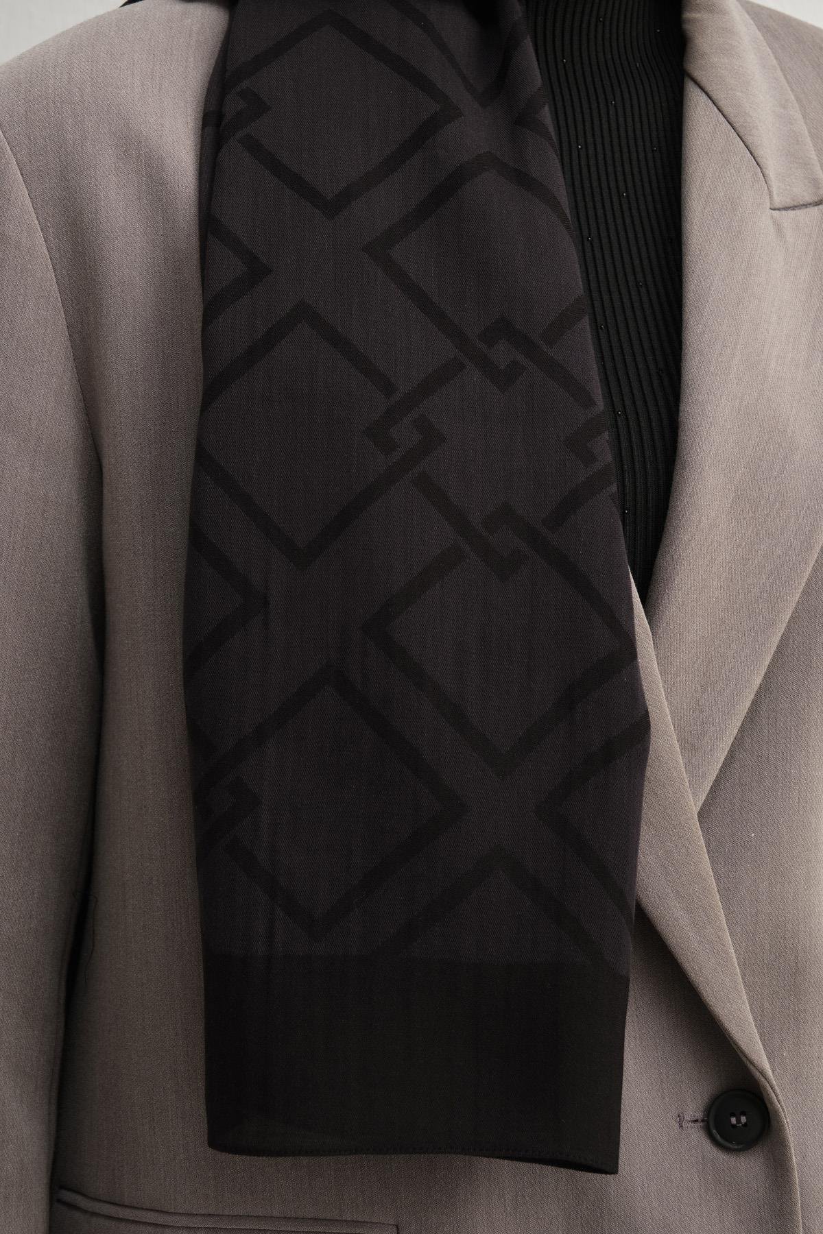 Armine Tensel İpek Şal 2 - Zincir Desen - 01 - Siyah