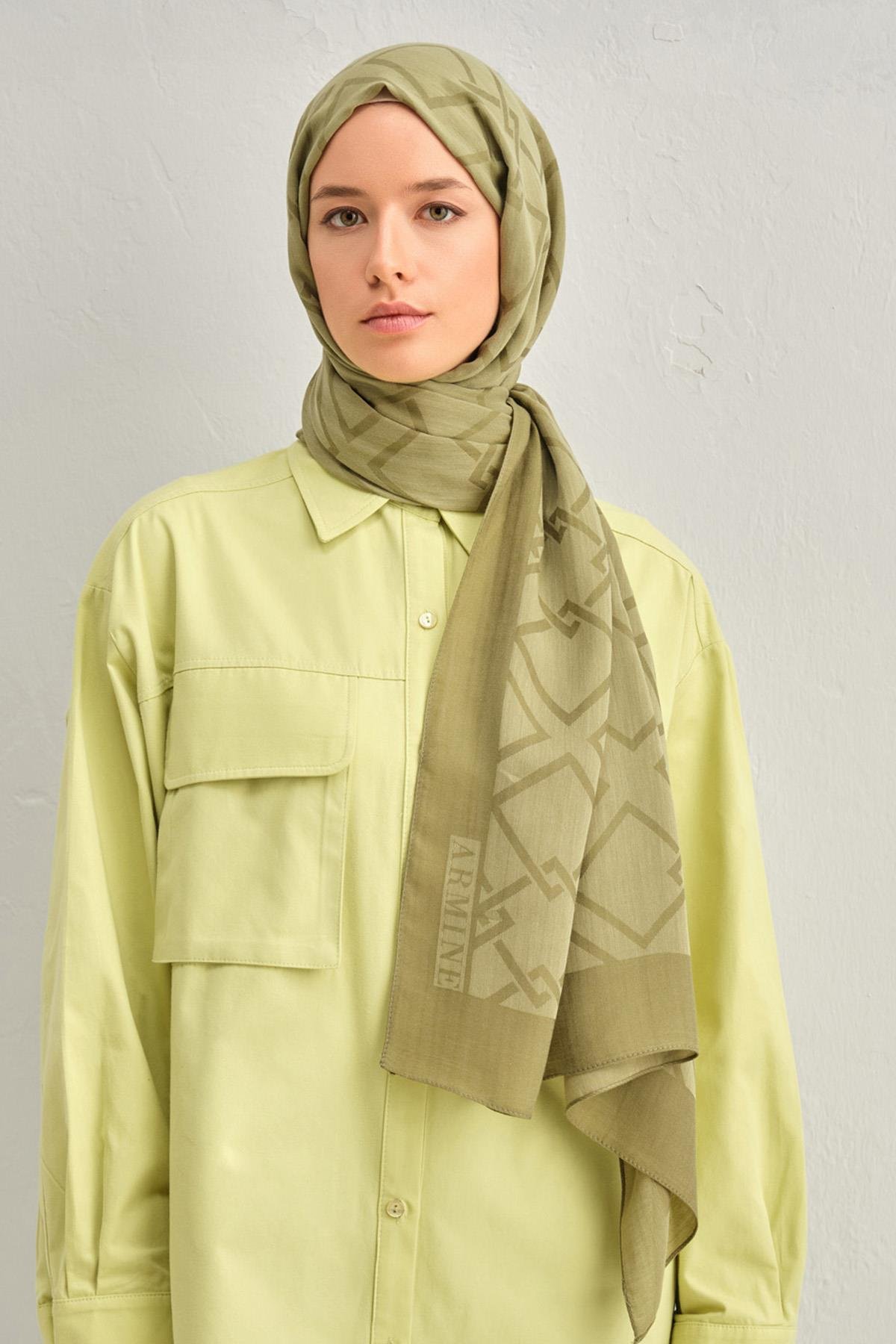 Armine Tensel İpek Şal 2 - Zincir Desen - 3297 - Yeşil