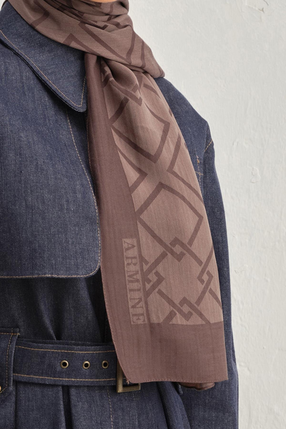 Armine Tensel İpek Şal 2 - Zincir Desen - 32105 - Kahverengi