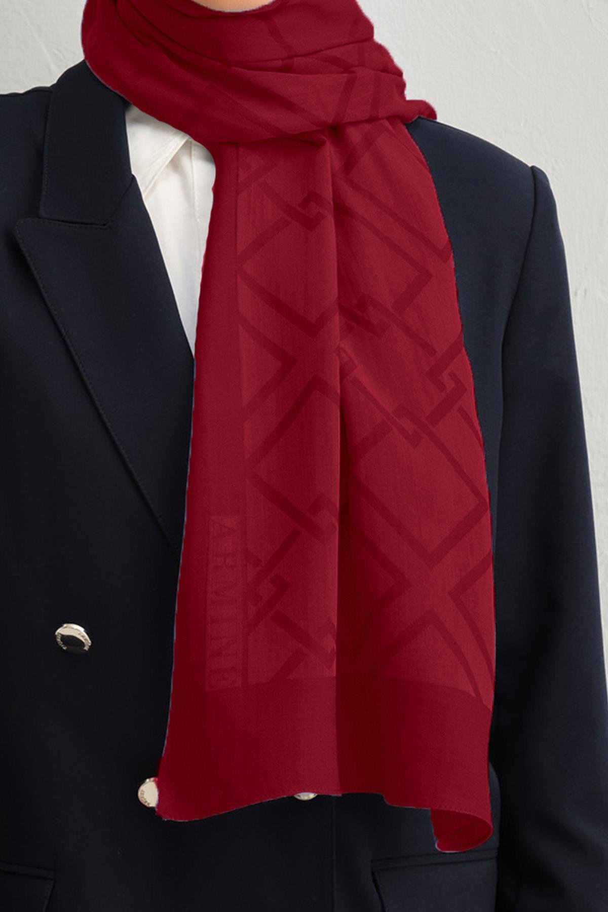 Armine Tensel İpek Şal 2 - Zincir Desen - 32109 - Kırmızı