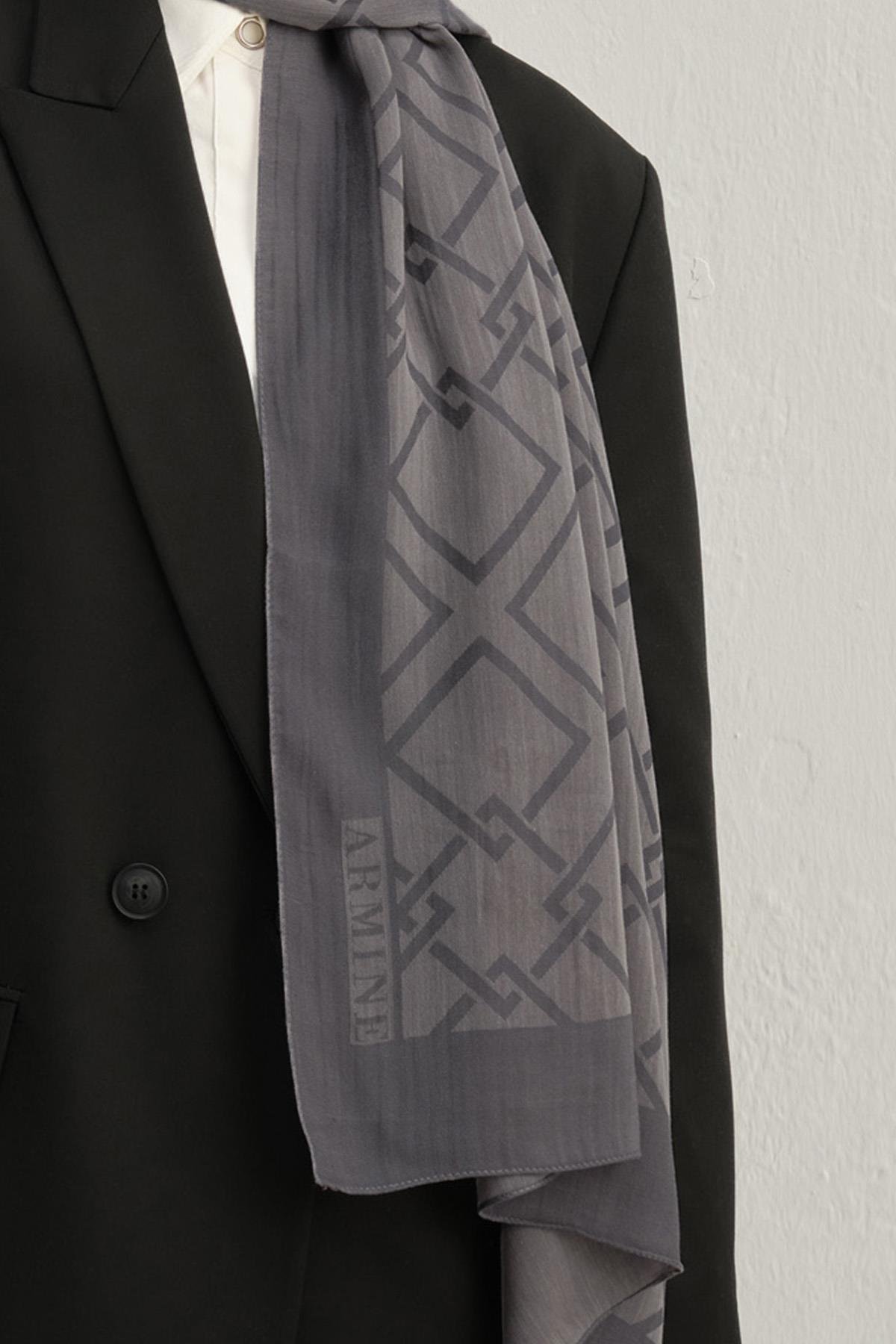 Armine Tensel İpek Şal 2 - Zincir Desen - 02 - Füme