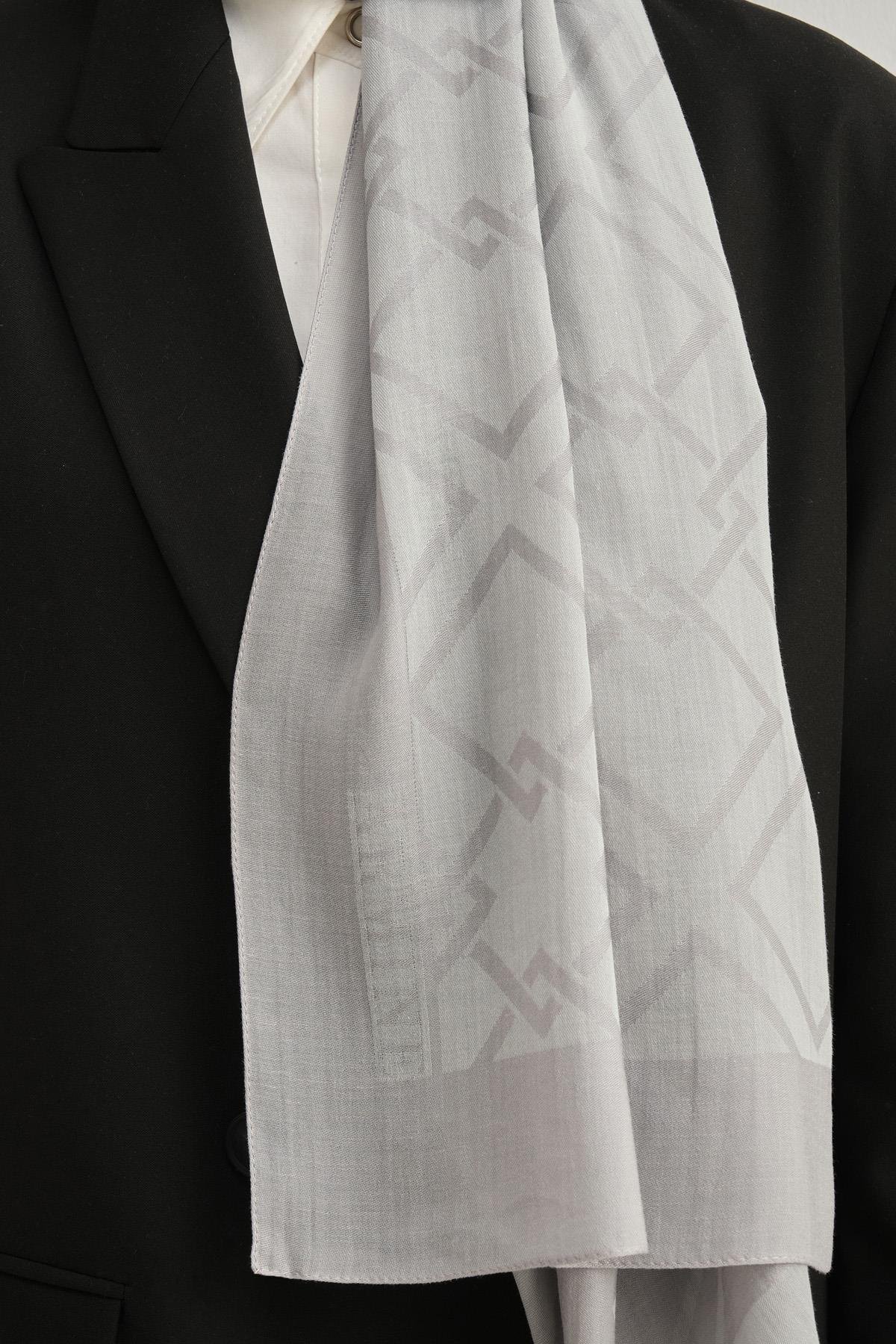 Armine Tensel İpek Şal 2 - Zincir Desen - 3295 - Açık Gri