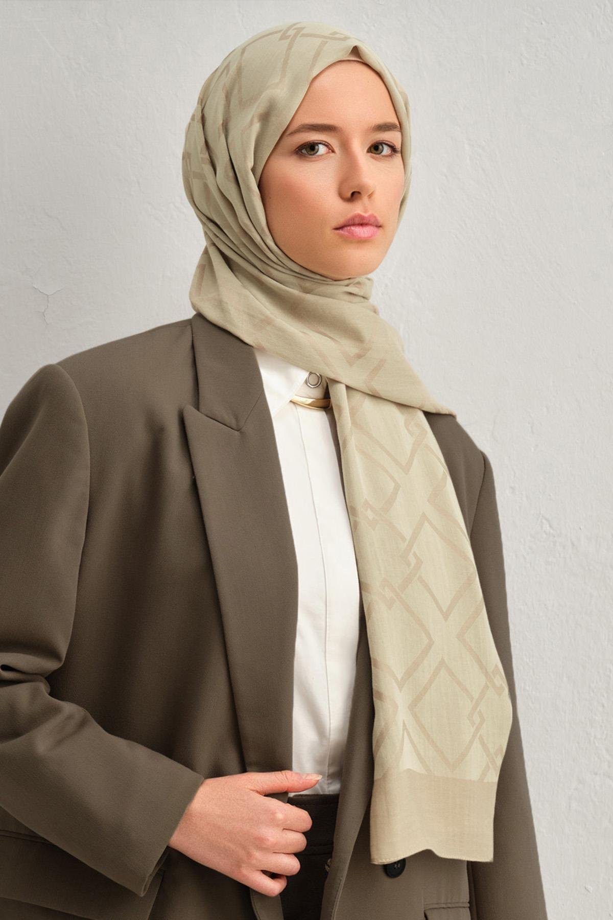 Armine Tensel İpek Şal 2 - Zincir Desen - 32101 - Kum Beji